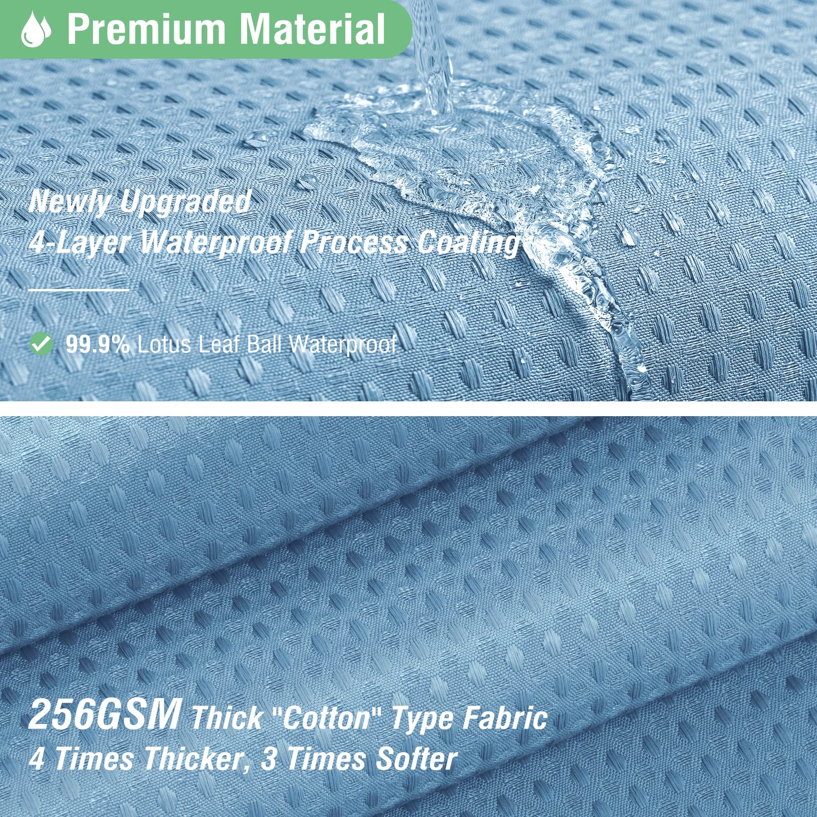 Dynamene Blue Fabric Shower Curtain - Waffle Weave Textured Heavy Duty Cloth Shower Curtains for Bathroom, 256GSM Hotel Luxury Weighted Bath Curtain Set with 12 Plastic Hooks,72x72, Moonlight Blue