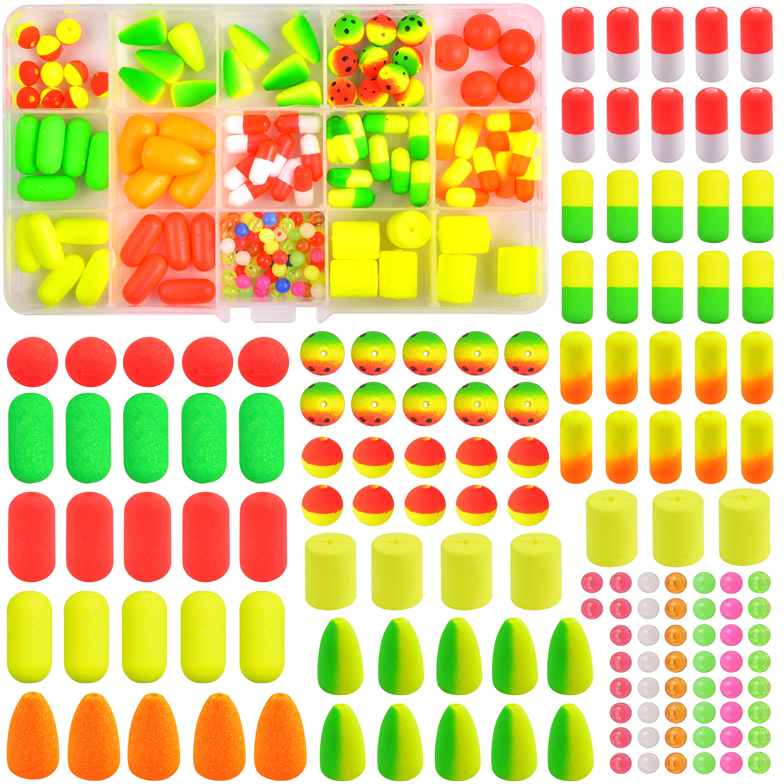 Pompano Rigs Floats Beads Kit, Foam Snell Floats Fishing Rig Floats for Surf Fishing Walleye Rig Making Accessories Bullet Cylinder Floats for Trout