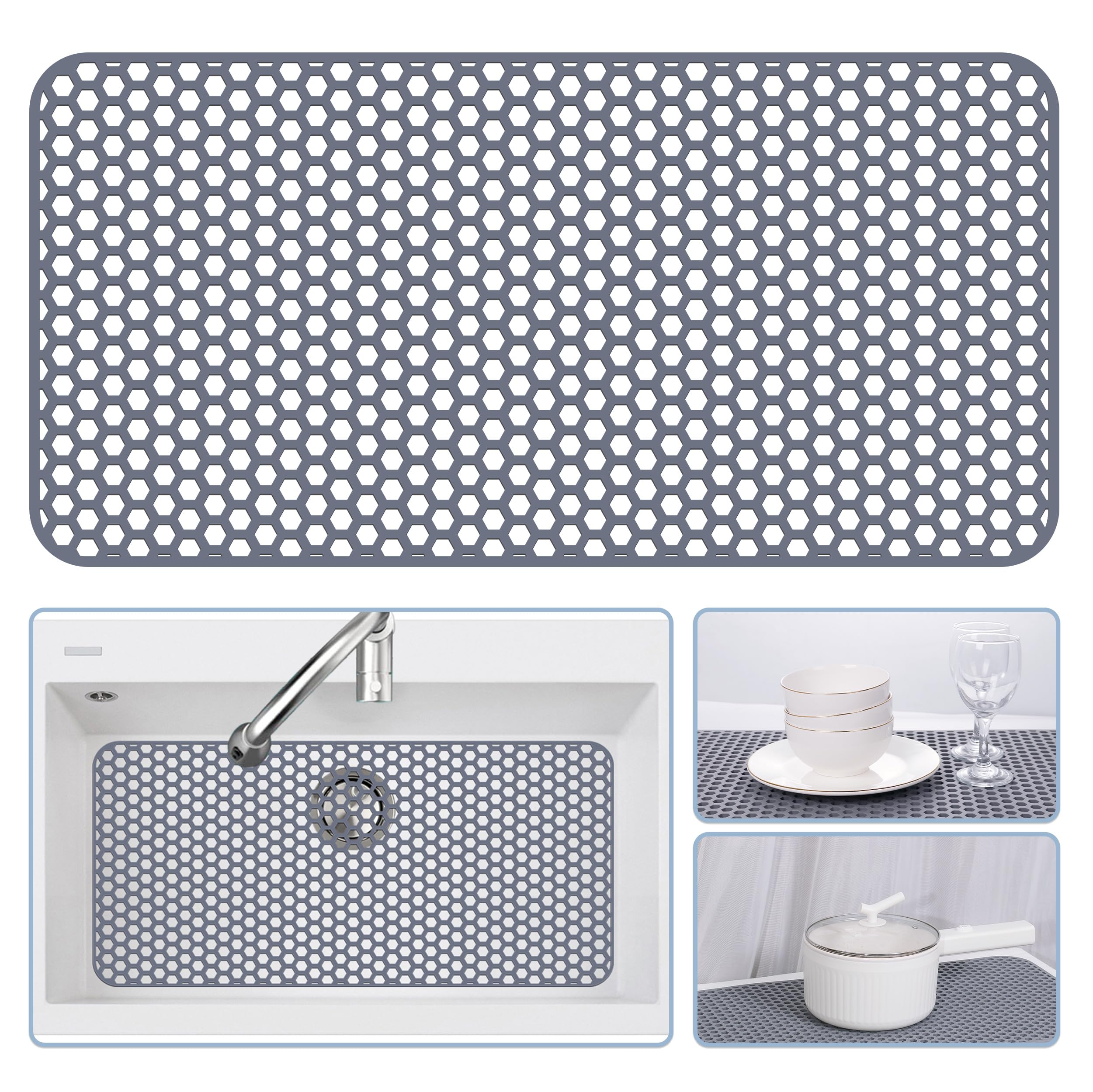 Bestjing Silicone Sink Protectors for Kitchen Sink - 28.3"x 15.7" Kitchen Protector Mat Accessory, Non-Slip Heat Resistant Mat for Bottom of Farmhouse