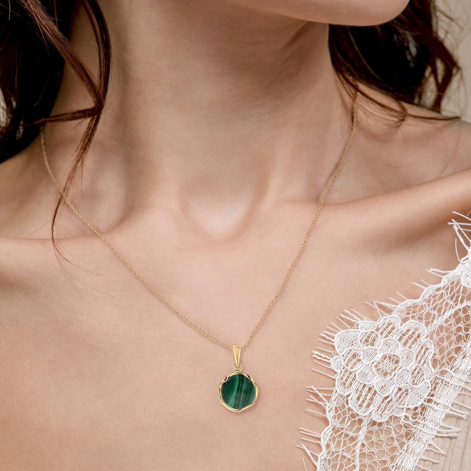 14K Gemstone Necklace Gold Plated - Gold Birthstone Necklace for Women - 18 Inch Gold Plated Chain -Gold Statement Jewelry for Women - Wedding Anniversary Gifts for Wife - Gold Jewelry - Image 3