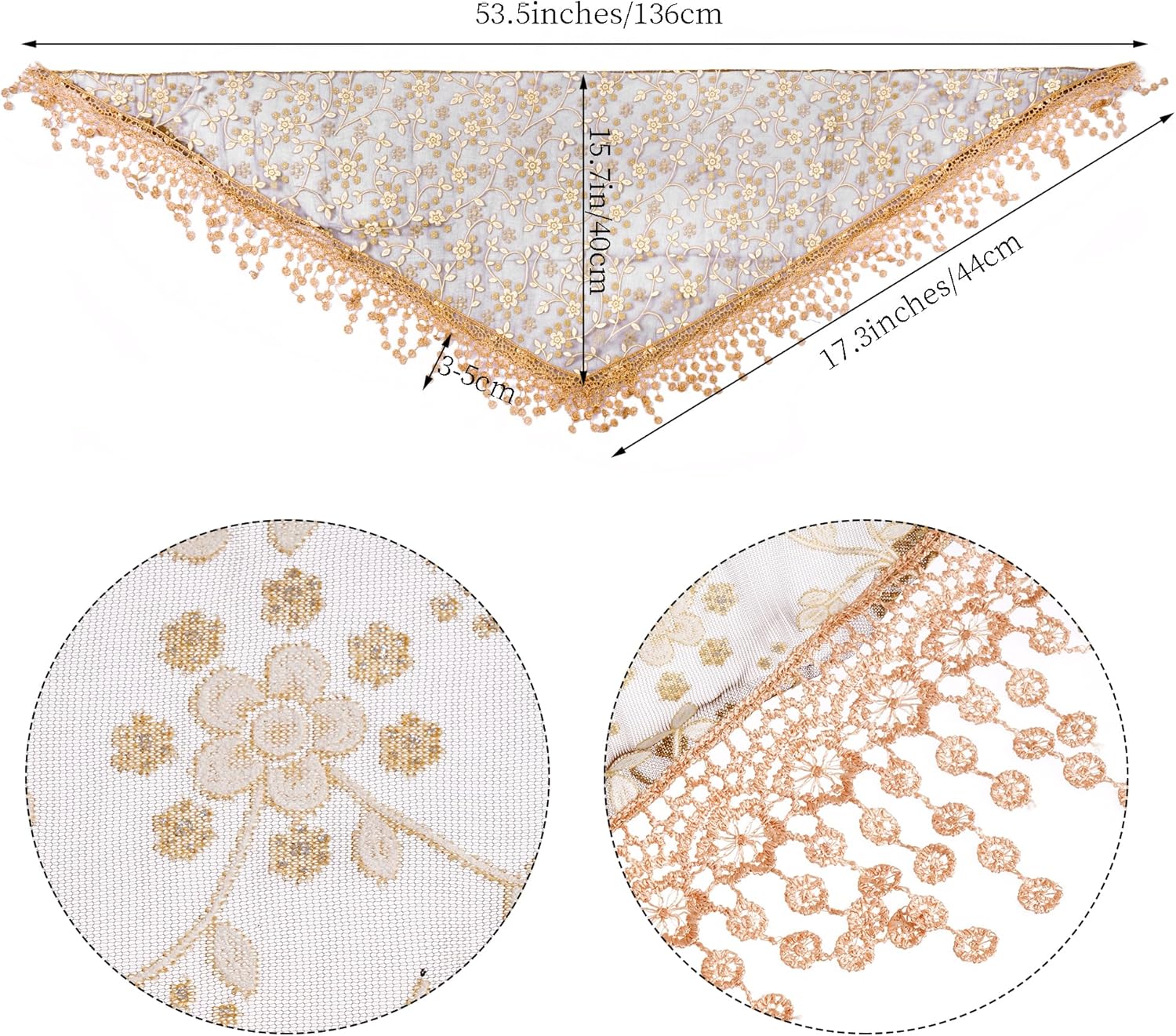 Lystaii Triangle Lace Mantilla Veil with Tassel Tulle Scarf Shawl Cathedral Head Covering Floral Chapel Veil for Mass Wedding - Image 6