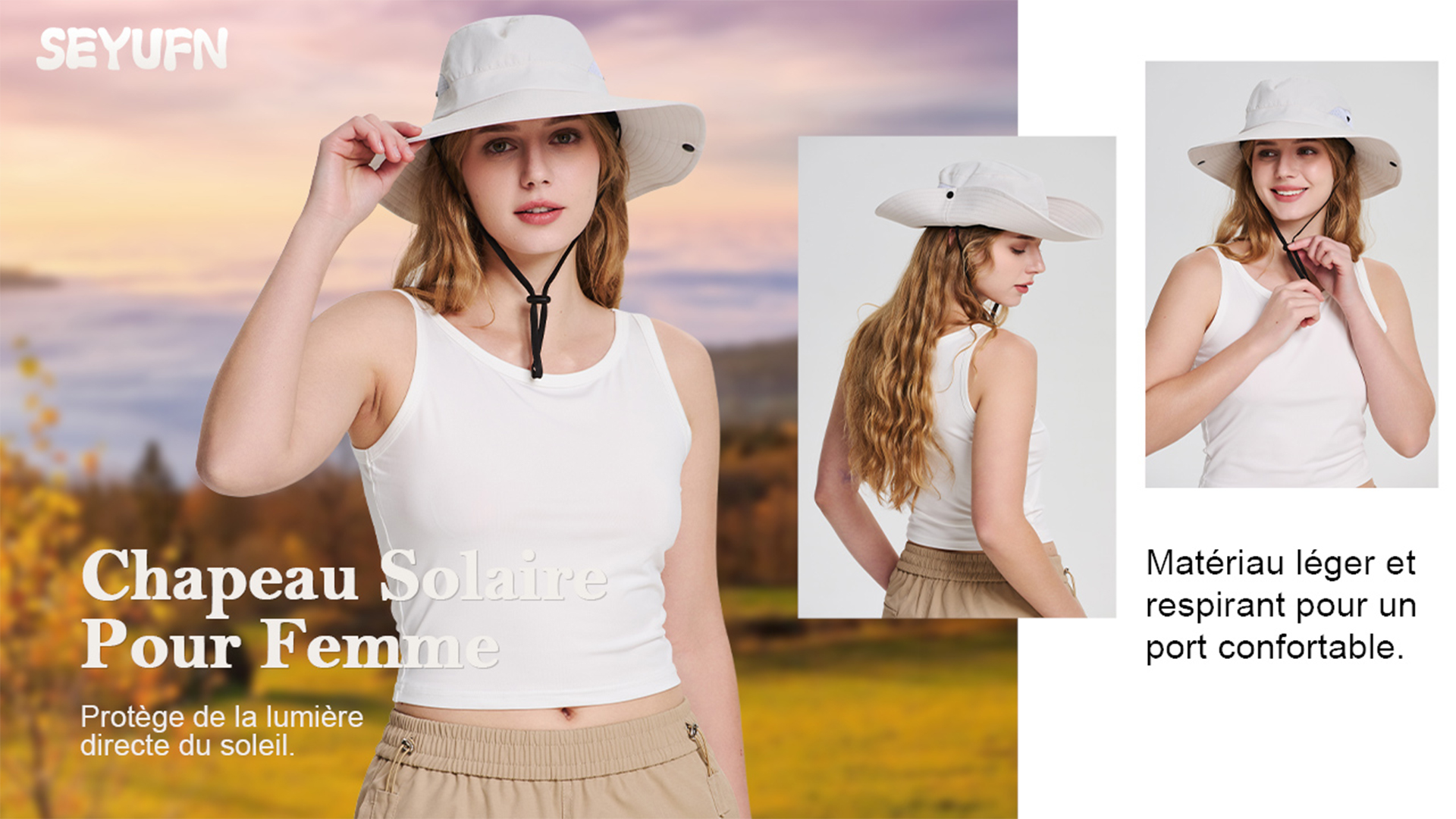 SEFIRST Chapeau Femme Homme Soleil Outdoor Summer Pliable Réglable Protection UV Chapeau De Brousse Queue De Cheval en Maille à Large Bord pour Randonnée Pêche Plage Jardinage (Beige
