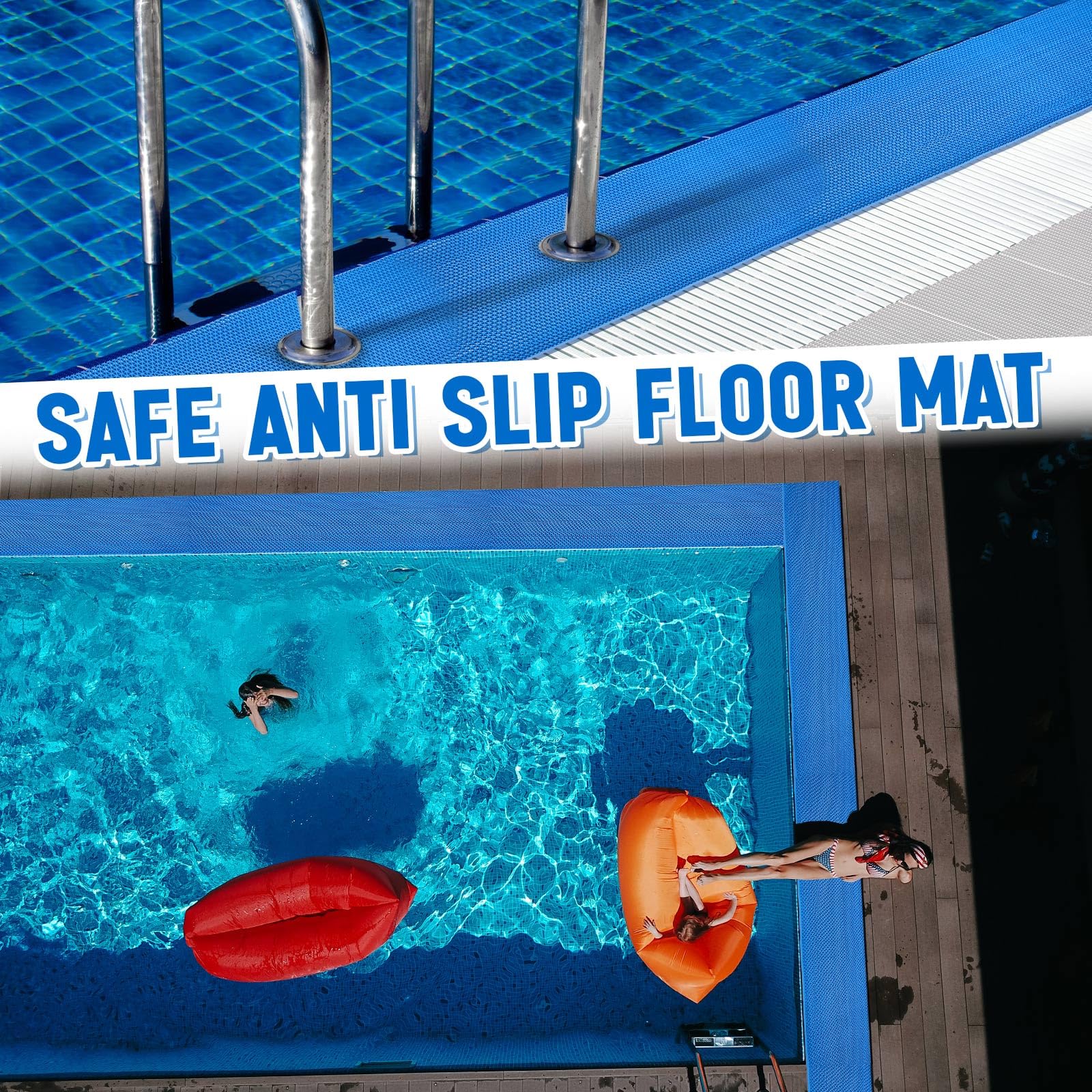 Reallnaive 12in x 10ft Pool Mat Non Slip Drainage Mats Swimming Pool Floor Deck Mats Large Rubber Rugs PVC Splash Mesh Hollow Doormat Roll for Outdoor Indoor Patio Garage Kitchen Bathroom Safety(Blue) — Amazon image 3