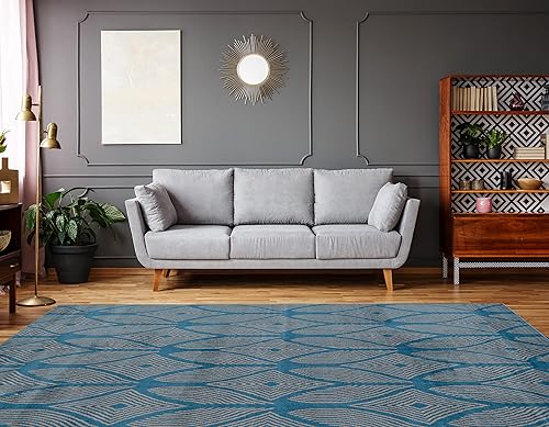 Miniatura 2 de Linon Home Decor Products Leona Barker - Alfombra de área azul y gris claro de 6 pies 5 pulgadas x 9 pies 3 pulgadas