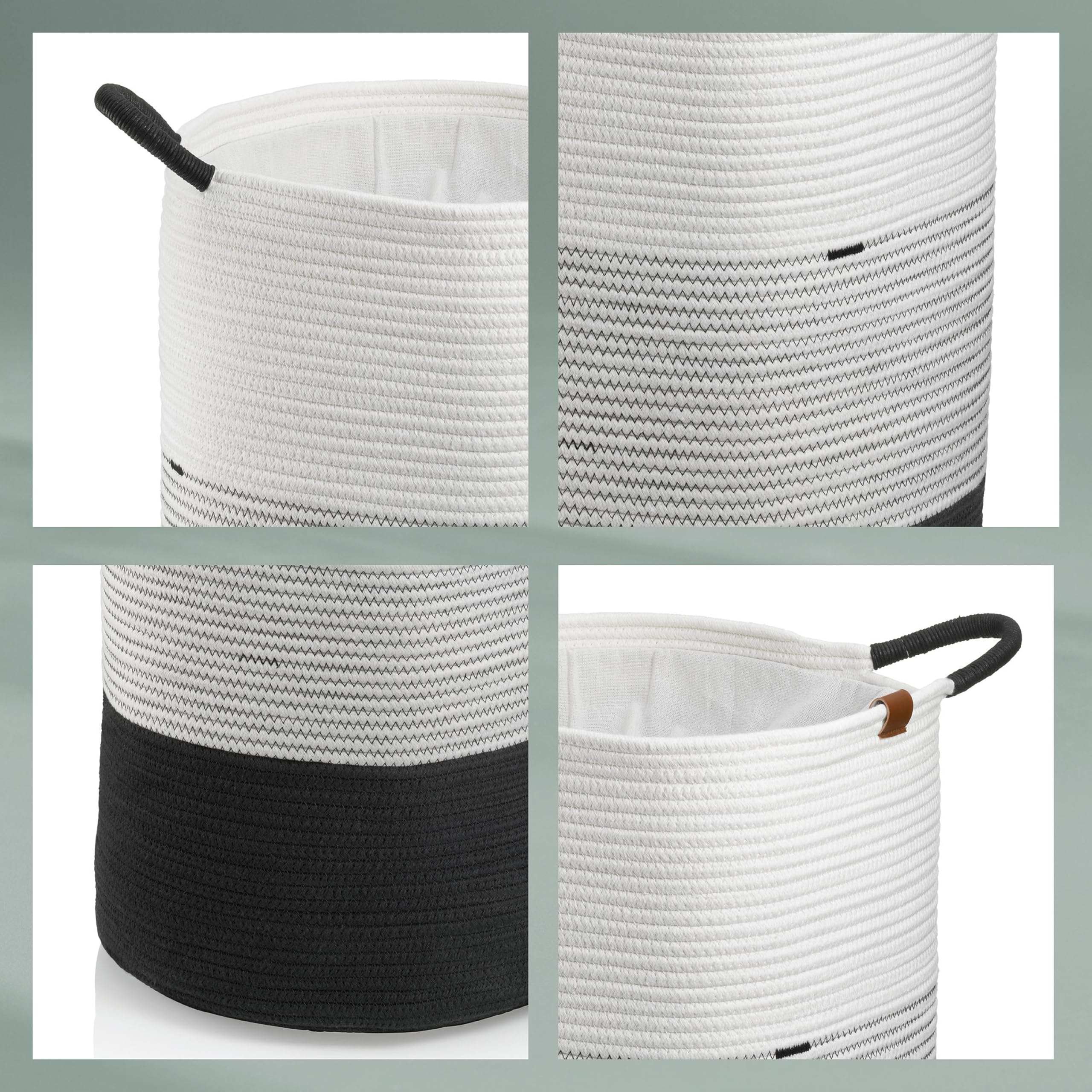 kela Wäschekorb geflochten mit Stoffeinsatz, Wäschesack schwarz-weiß, Wäschesammler 40 x 57 cm, HEDDA, Baumwolle-Polyester