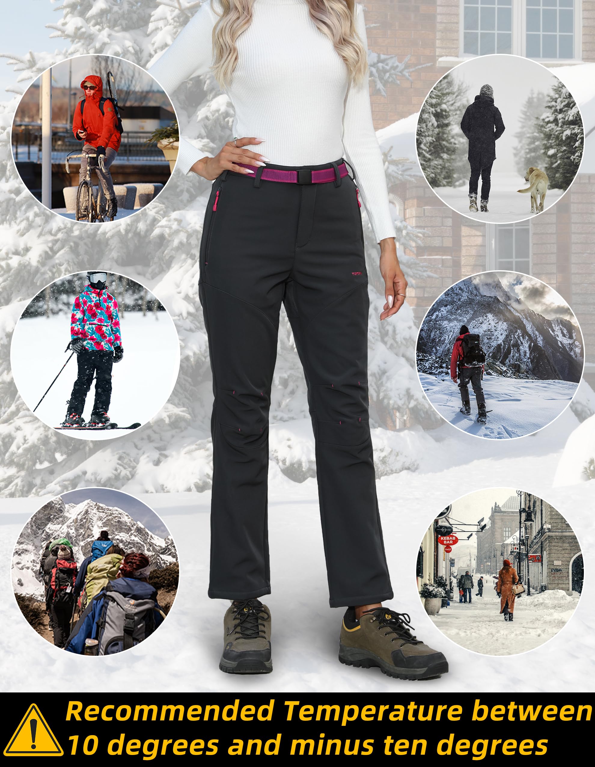 Tofern Outdoor Pantalones Softshell Mujer - Impermeables y Cortavientos - Ideal para Esquí y Senderismo