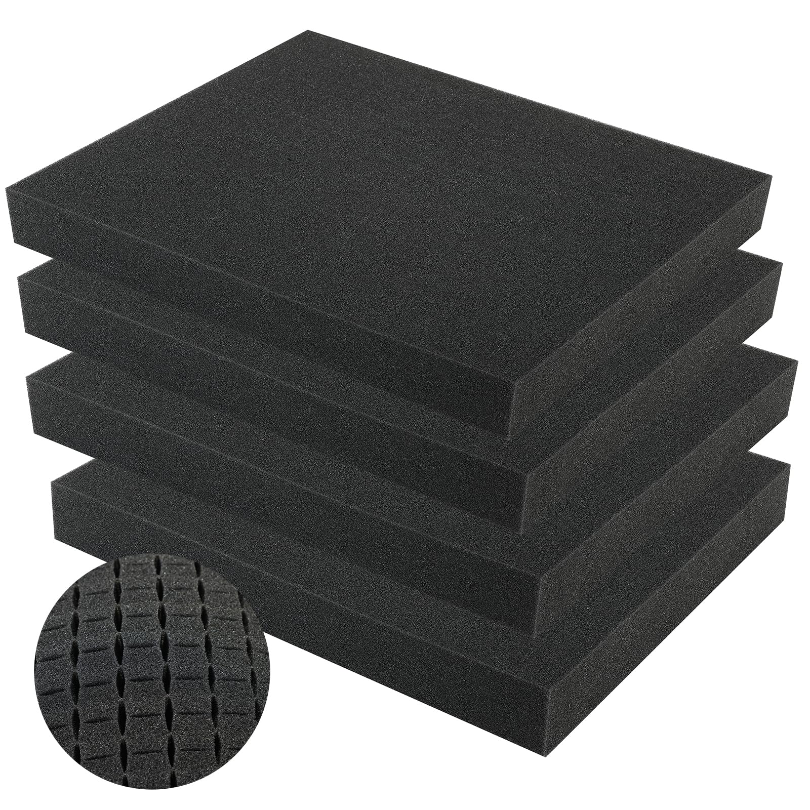 DASBET 4 PCS Polyurethane Foam Sheets Pick and Pluck Pre-Cubed Foam Sheet Cuttable Padding Inserts for Cases Black Polyurethane Toolbox Carry Case Inserts (4PCS 40 cm * 30 cm * 5 cm) — image 1