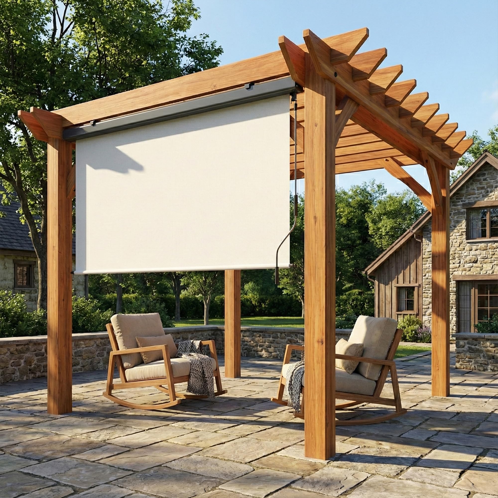 Outsunny Tenda a Rullo Avvolgibile da Esterno Anti-UV con Cassetta in Alluminio e Manovella, Tenda da Sole in Poliestere, 250x160 cm, Bianco Crema