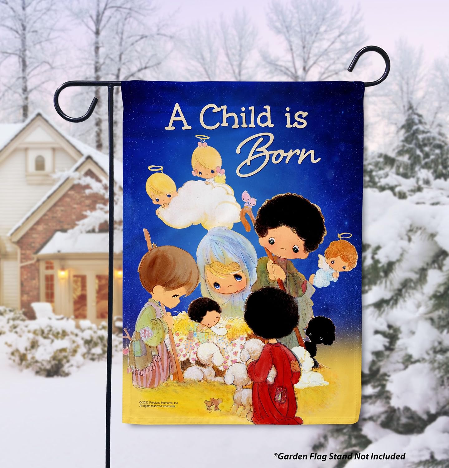 Flagology, Precious Moments A Child is Born Nativity – Garden Flag 12" x 18", Outdoor Flag, Exclusive Premium Fabric, Licensed Precious Moments, Christmas