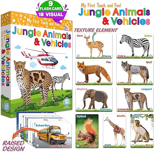Miniatura 2 de My Touch and Feel - Tarjetas de flash sensoriales de doble cara con imagen bilingüe en inglés para bebés, niños pequeños, niños, aprender animales,