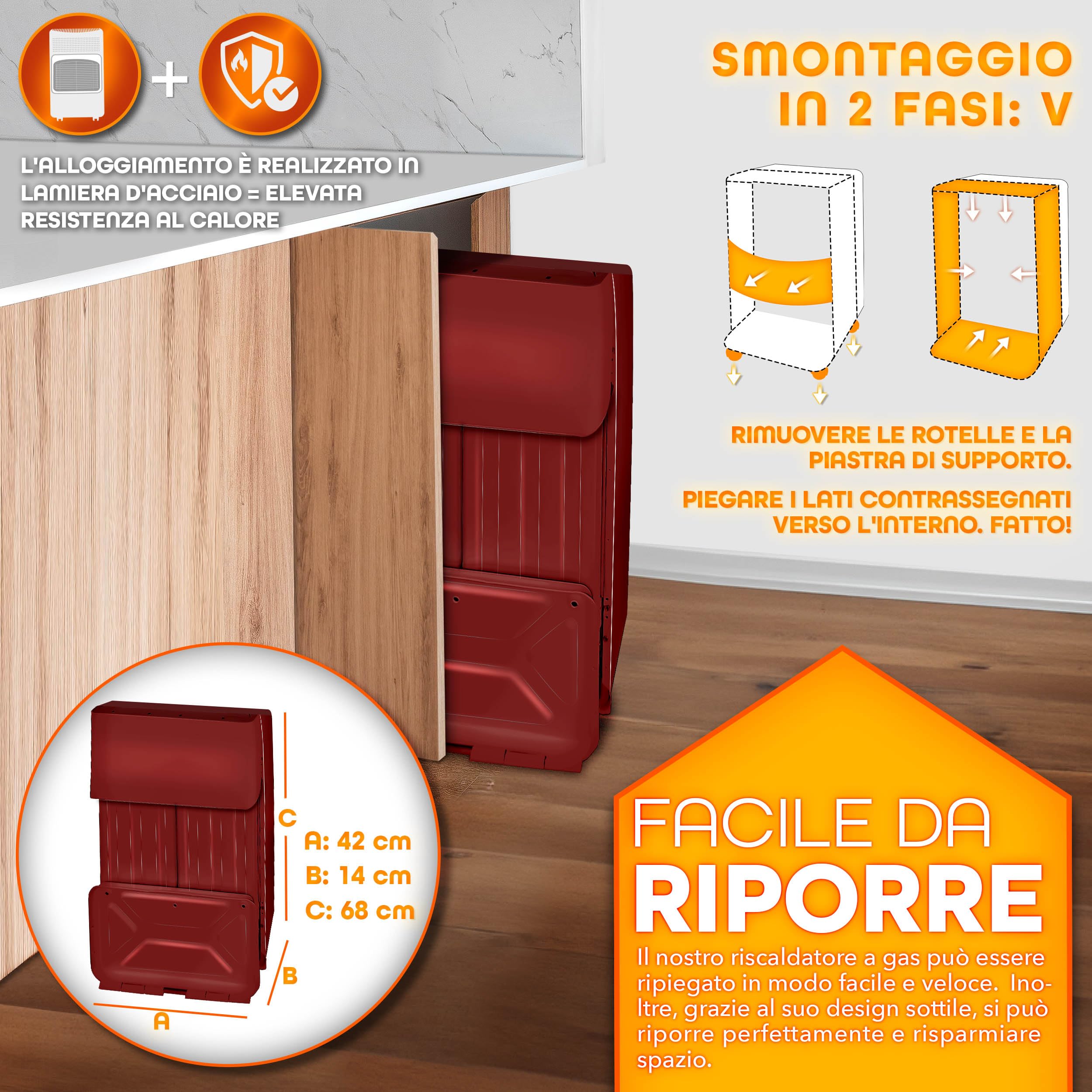 TRESKO Stufa a Gas 4200 Watt, Riscaldatore con Regolatore di Pressione, 3 Livelli, Rosso
