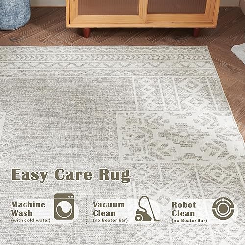 Miniatura 5 de jinchan Alfombra de área ultrafina y lavable de 4 x 6, alfombra vintage para sala de estar, alfombra geométrica, antideslizante que no desprende