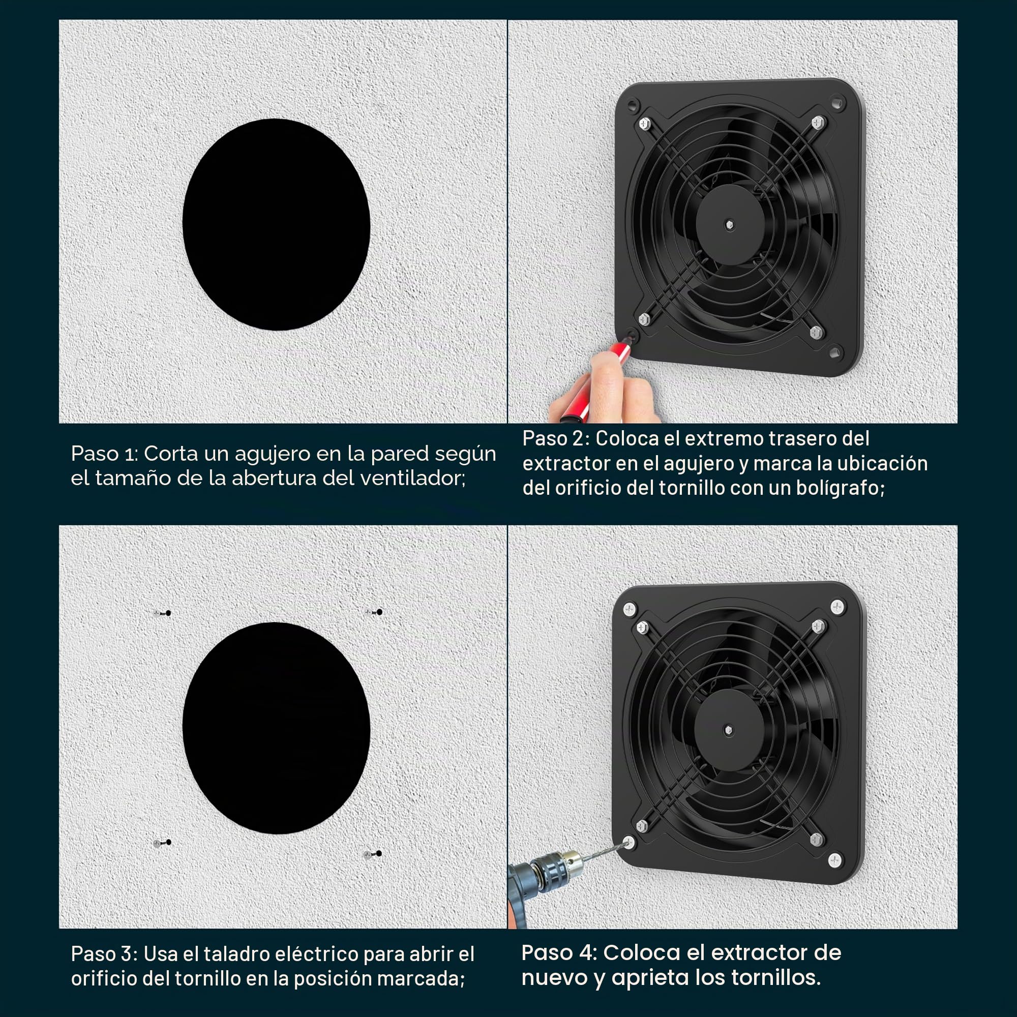 Ventilador extractor industrial 200 mm con regulador de velocidad, metal, silencioso, válvula de retorno, enchufe UE para garaje, cocina, ático, ventana