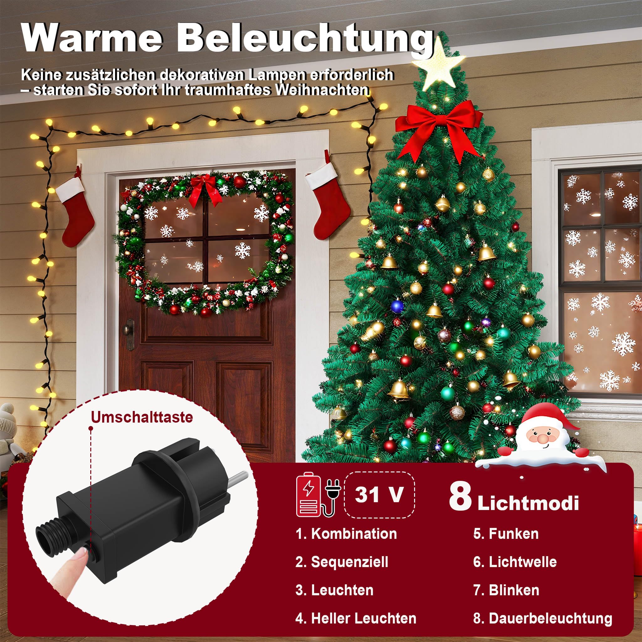 Froadp 210cm Albero di Natale Artificiale in PVC, Abete Artificiale con 820 Rami e 350 LEDs, Albero di Natale Rimovibile con Supporto in Metallo, Abete Ignifugo per la Decorazione di Natale