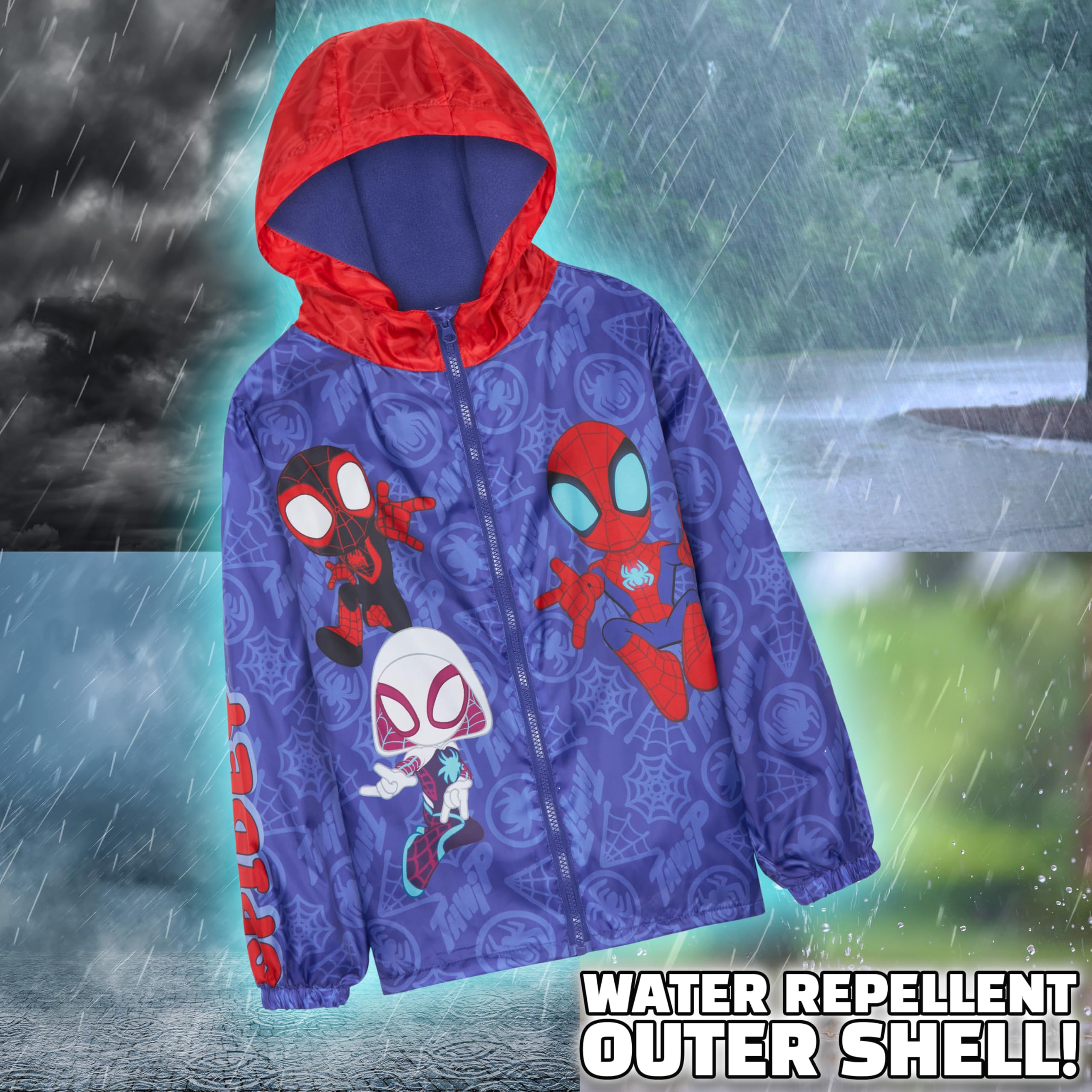 Get Trend Marvel Spidey Veste Imperméable Enfant, Manteau de Pluie avec Capuche et Doublure Polaire, École ou Voyage, Cadeau Garcon