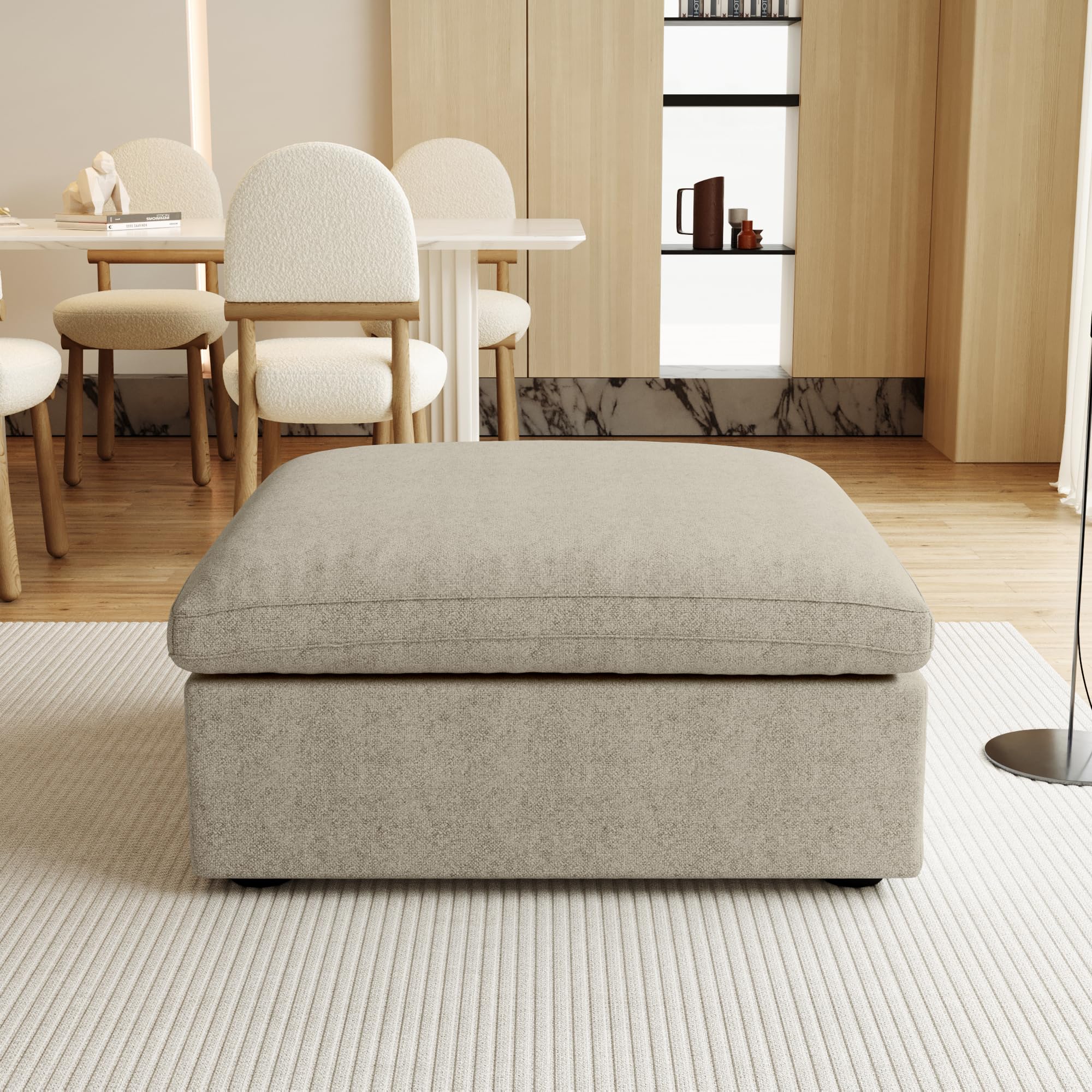 Similar Storage Ottoman for Living Room, Cushion Cover Removable, Minimalist Footstool, Breathable Storage Ottomans for Living Room Apartment (Khaki)