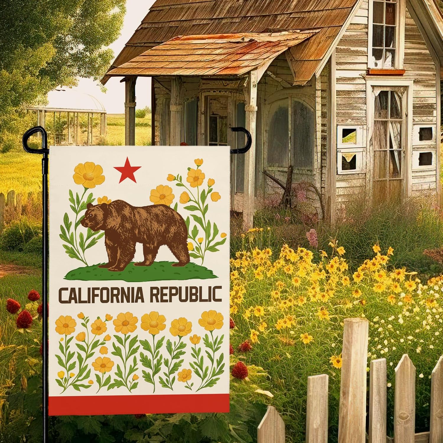 California Bear Flag Garden Flag with California Poppy Golden State Patriotic Republic Home Welcome Flags Front Porch Patio Decor Seasonal Flower CA Heavy Duty House Banner 12x18 Inch - Image 2