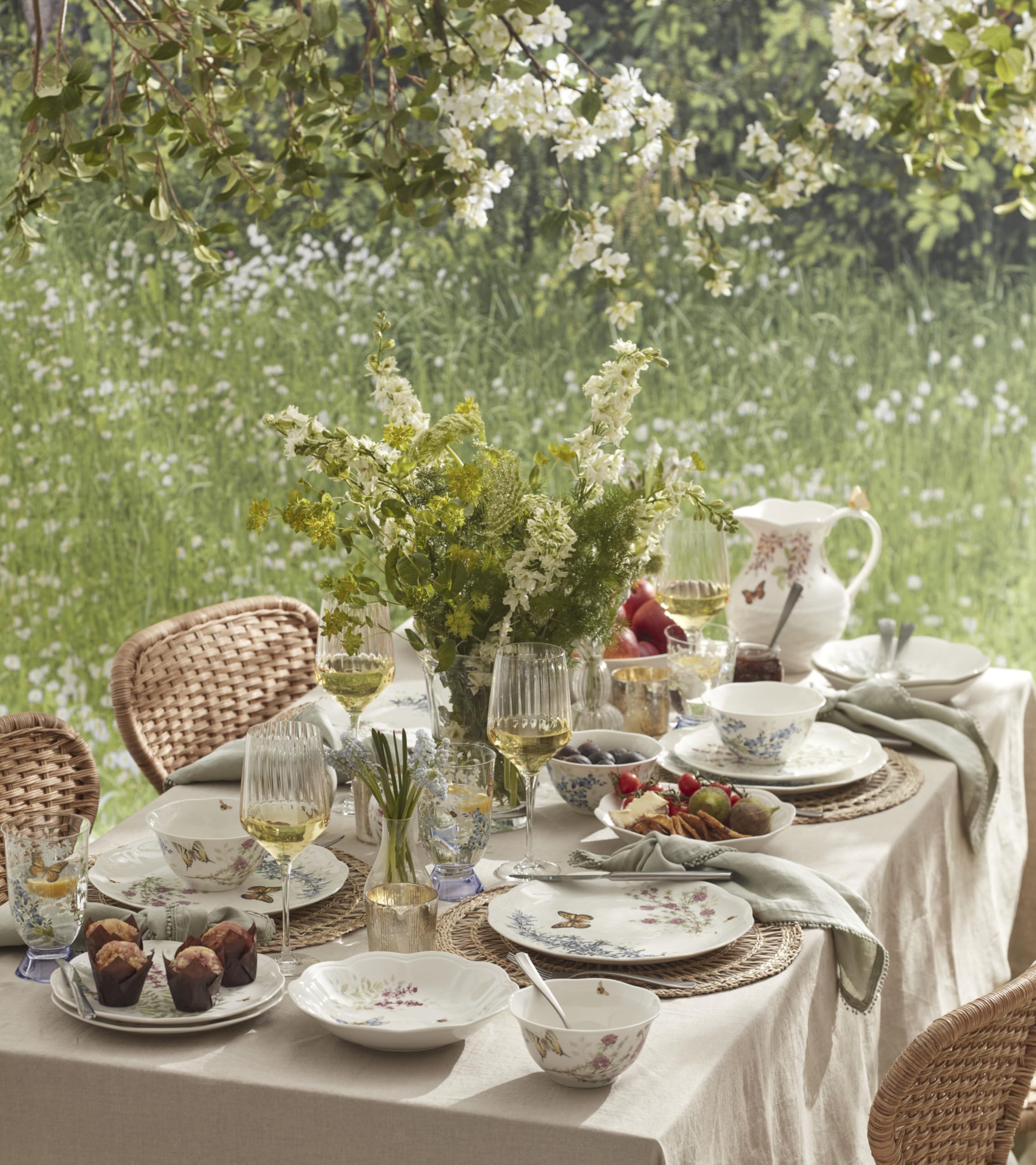 Lenox 897792 Tafelservice Butterfly Meadow Herbs 12-teilig | Keramik, spülmaschinenfest, mikrowellengeeignet | Teller und Schüssel-Sets für Küche und Esszimmer, Geschirrset, Geschirr