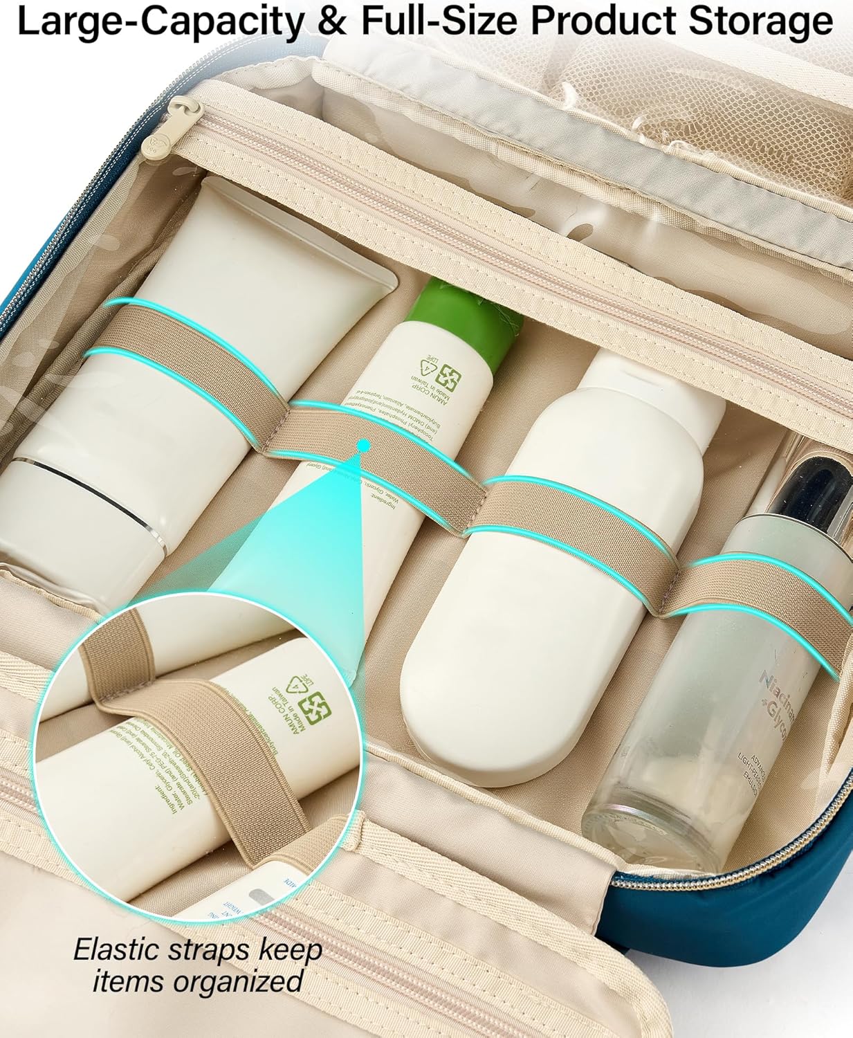 Hanke Hanging Travel Toiletry Bag for Women, Water-Resistant Makeup Organizer with Hook, Cosmetic Bag for Bathroom & Travel Essentials Accessories, Navy Blue