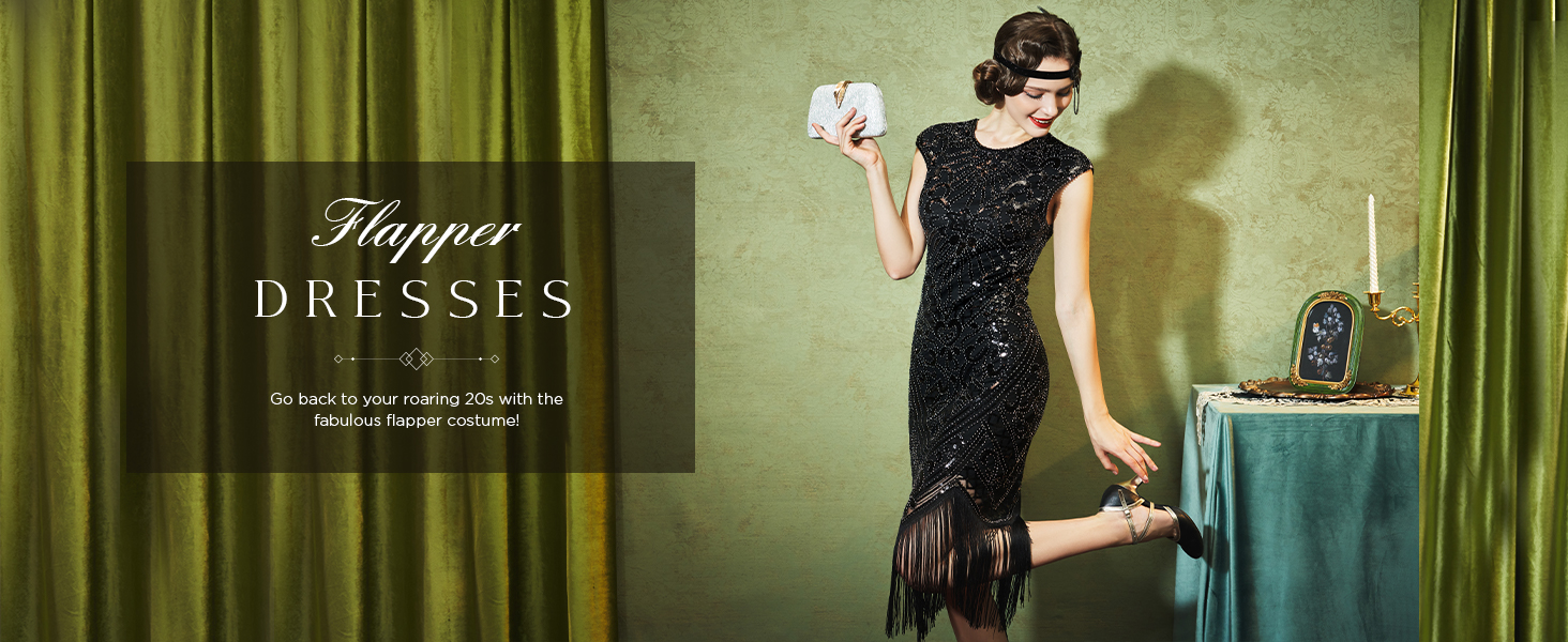 slim fit dress slacks 1920s Green Flapper Dress with Sleeves main image 1