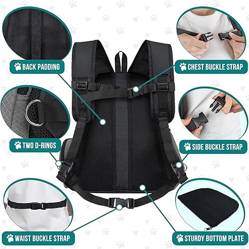 Miniatura 5 de PetAmi Mochila frontal para perros y gatos - Transportador de pecho ajustable con ventilación para mascotas, senderismo, campamento, viajes,