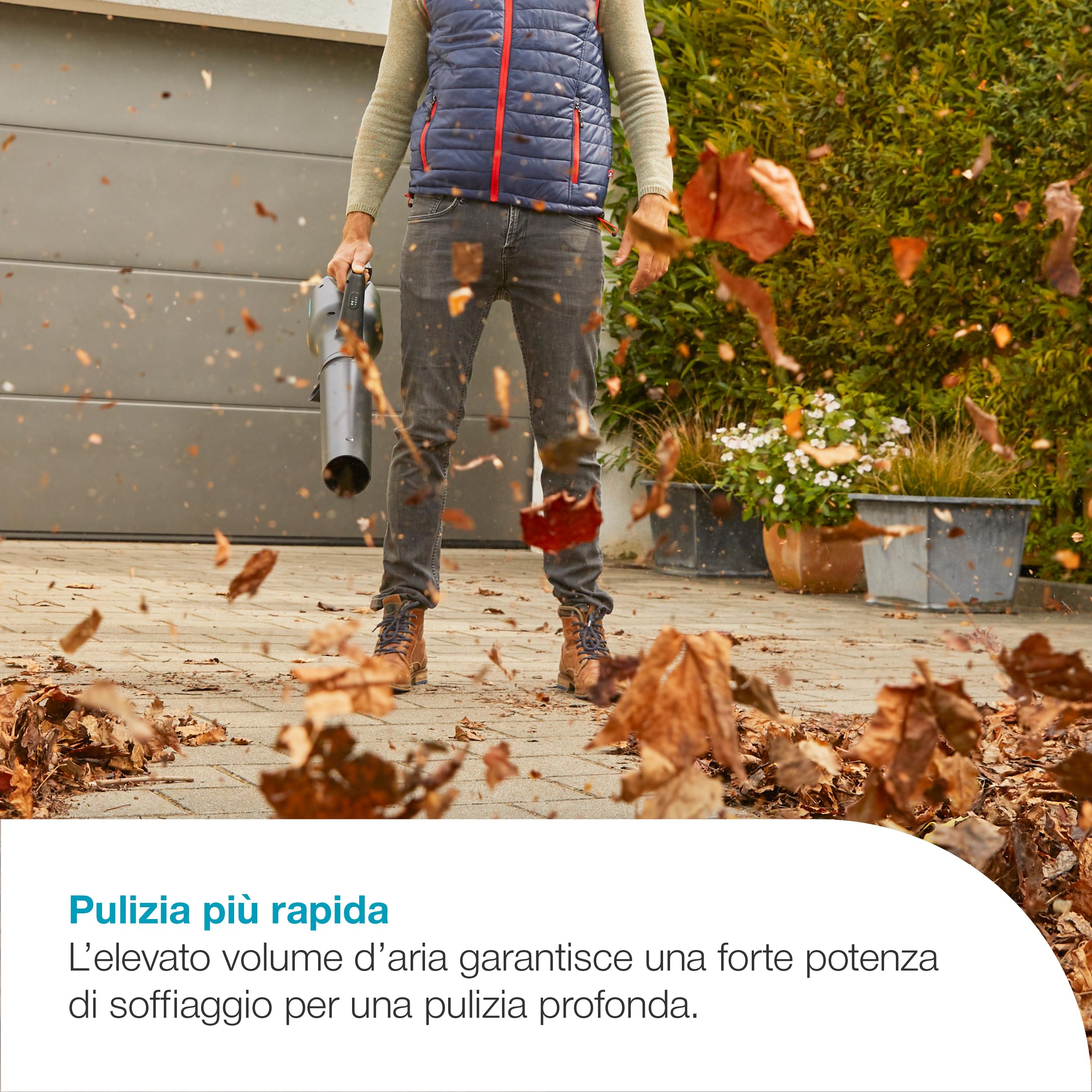 Gardena Soffiatore A Batteria PowerJet 18V P4A Solo: Rimozione delle foglie, Velocità regolabile, Elevato flusso d'aria, Leggero, Senza fili (14890-55)