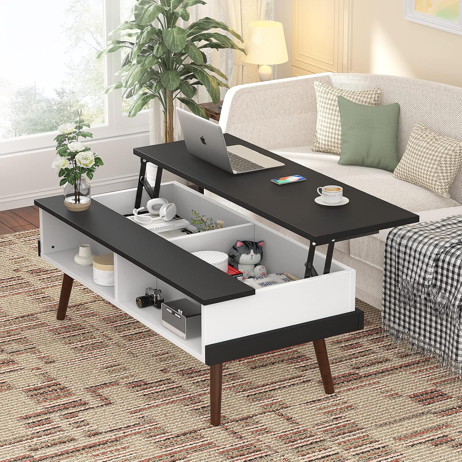 Amazon.com: Aheaplus Lift Top Coffee Table Wood Pop Up Coffee Table with Storage Shelf for ...