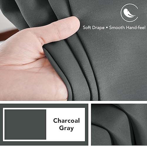 Miniatura 7 de Deconovo Cortinas grises con bolsillo para barra y pestaña trasera, cortinas opacas para oscurecer la habitación, 38 x 63 pulgadas, gris oscuro, 2