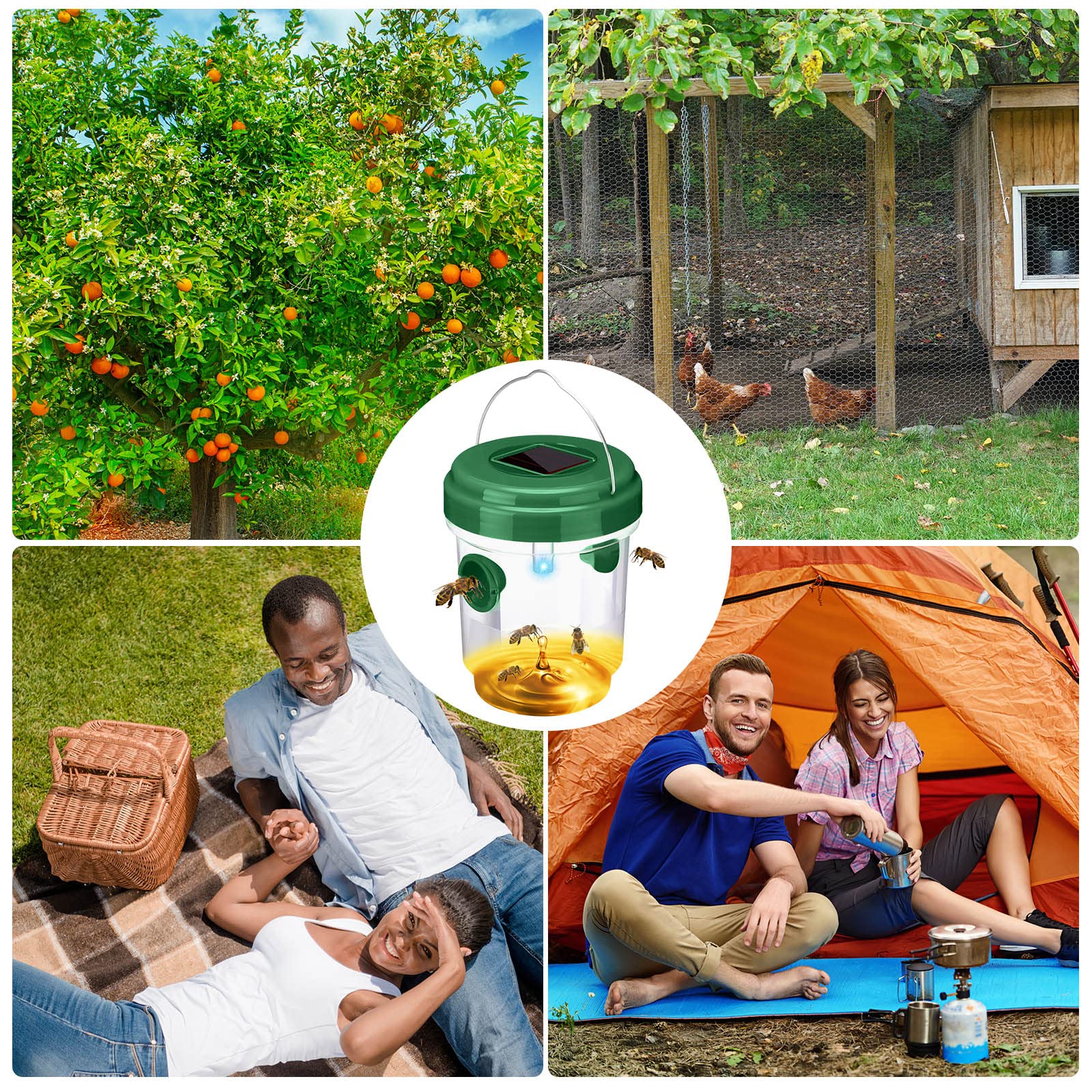 12 Packungen Wespenfalle Solarbetriebene Bienenfalle Wiederverwendbare Fliegenfallen Outdoor Hängende Wespenvernichter mit UV-LED-Licht Fliegende Insekten Bienenvernichter für Innenbereich