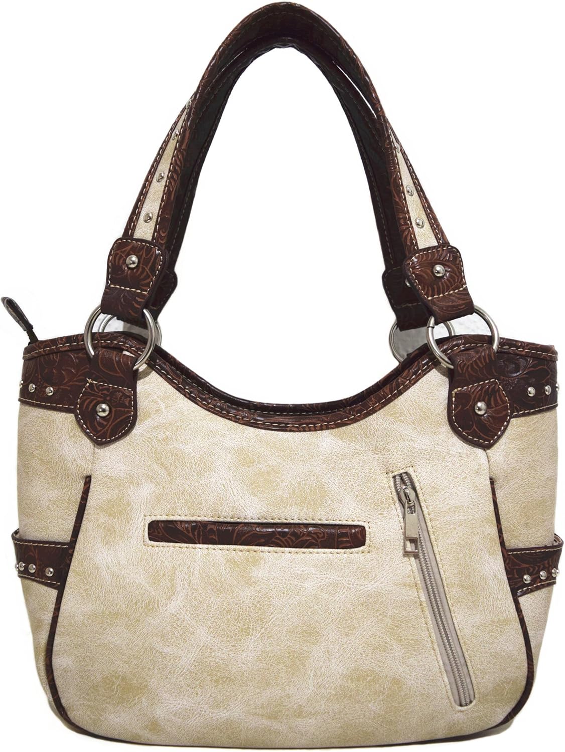 Western Style Rhinestone Cross Conchos Studded Women Purse Tooled Leather Handbag Country Shoulder Bag Trifold Wallet Set - Image 4