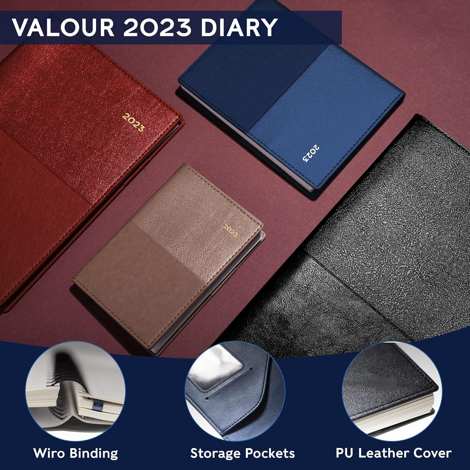 Collins Valour Pocket Week to View 2023 Diary - Blue (VAL2SP3.59-23) - Complete Planner, Agenda and Journal