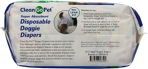 Miniatura 3 de Clean Go Pet Pañales desechables para perros: pañales convenientes para perros con incontinencia, perros en celo y cachorros, talla XS