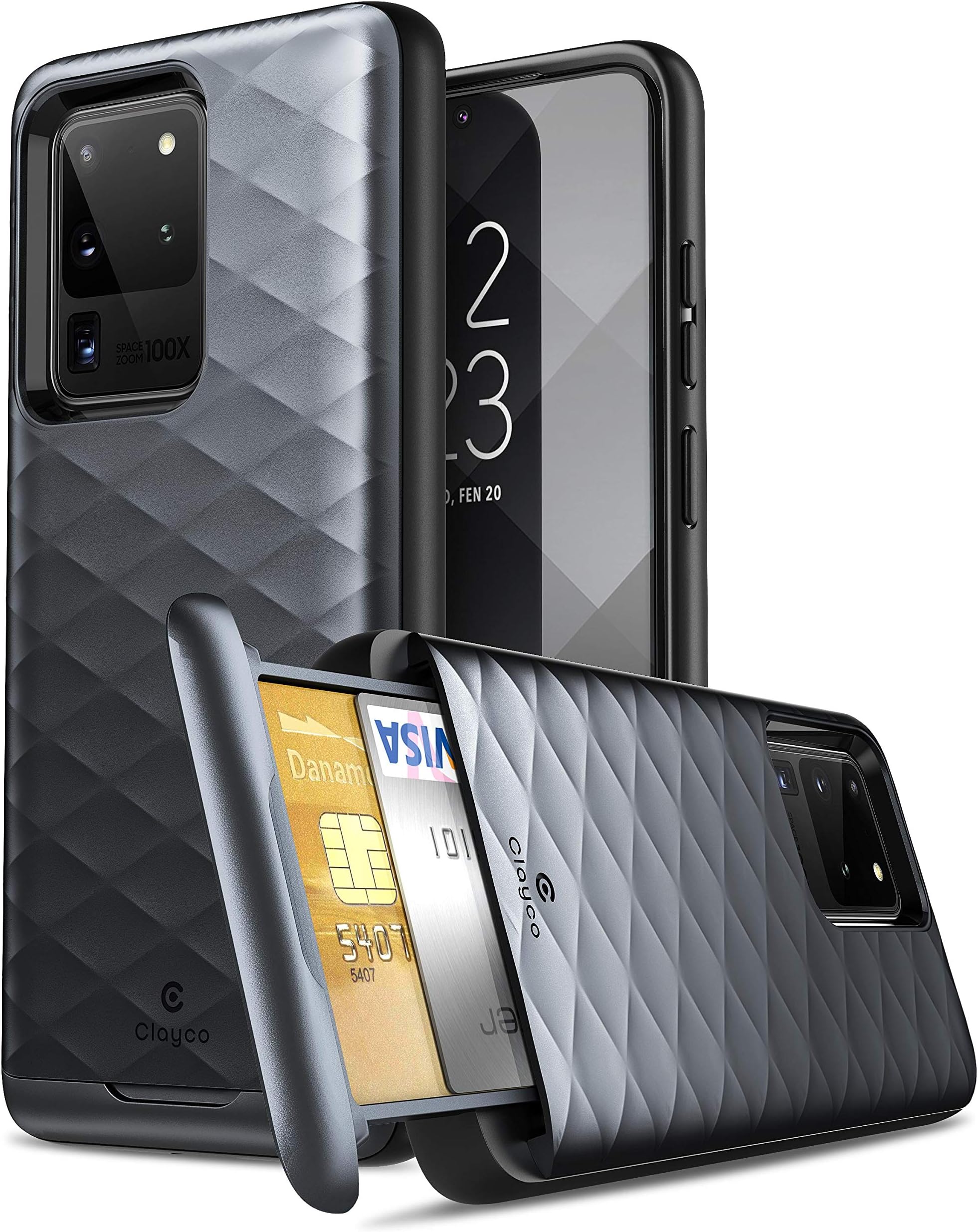 Clayco Case for Galaxy S20 Ultra, [Argos Series] Premium Hybrid Protective Wallet Case for Galaxy S20 Ultra (Built-in Credit Card/ID Card Slot) (Black)