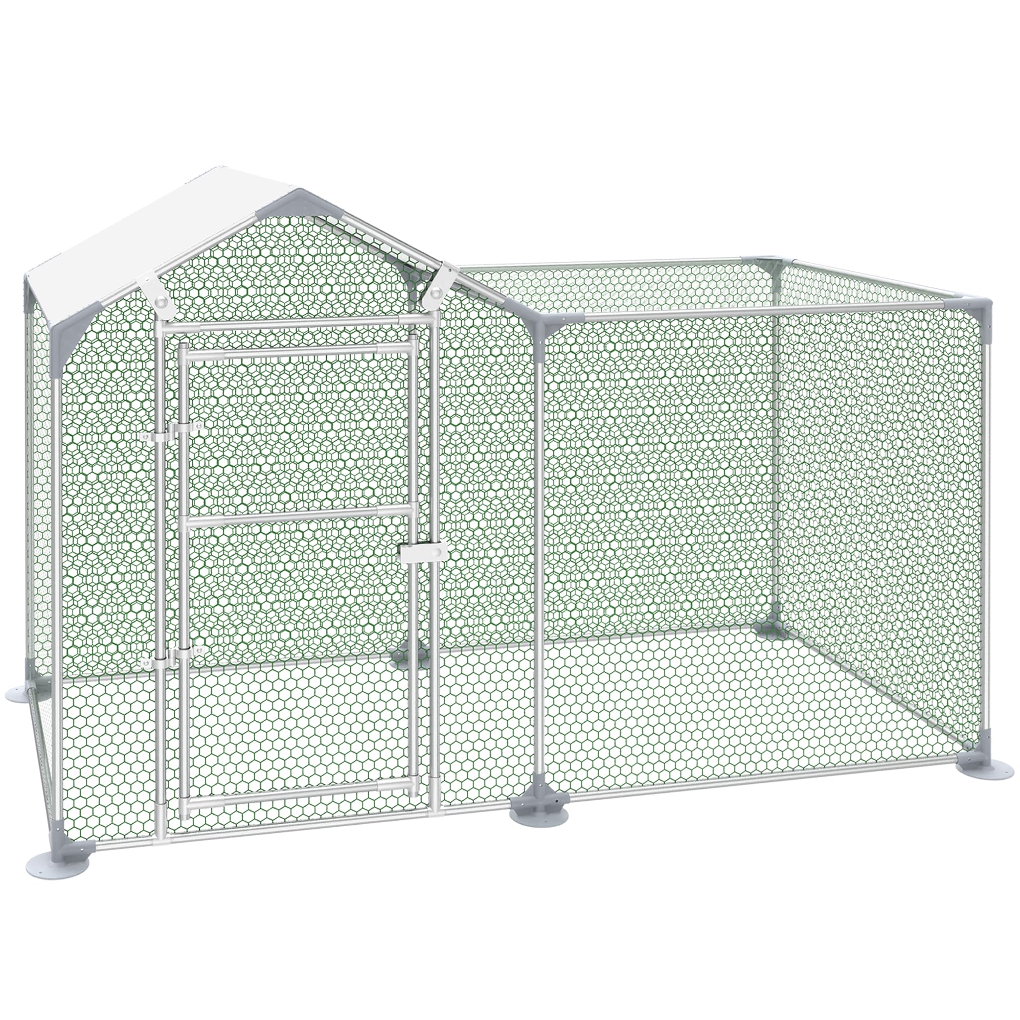 LILIIN Gallinero de 2 x 1 x 1,4 m, Acero Galvanizado, Jaula para Gallinas, Patos, Conejos y Gansos, Cercado al Aire Libre con Cerradura, Aviario para Aves de Corral y Animales Pequeños, Color Verde