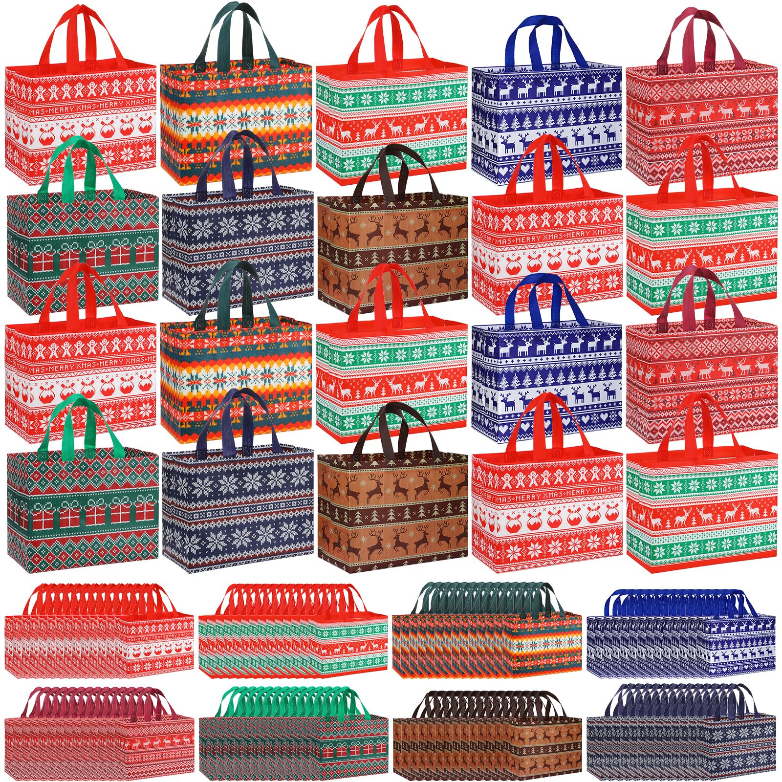 Sishunhang 24 Pack Large Christmas Gift Bags 12.8"*6.7"*9.8", Reusable Non-Woven Jumbo Tote Bags With Handles For Christmas Surprise, Xmas Party Supplies Wrapping Shopping