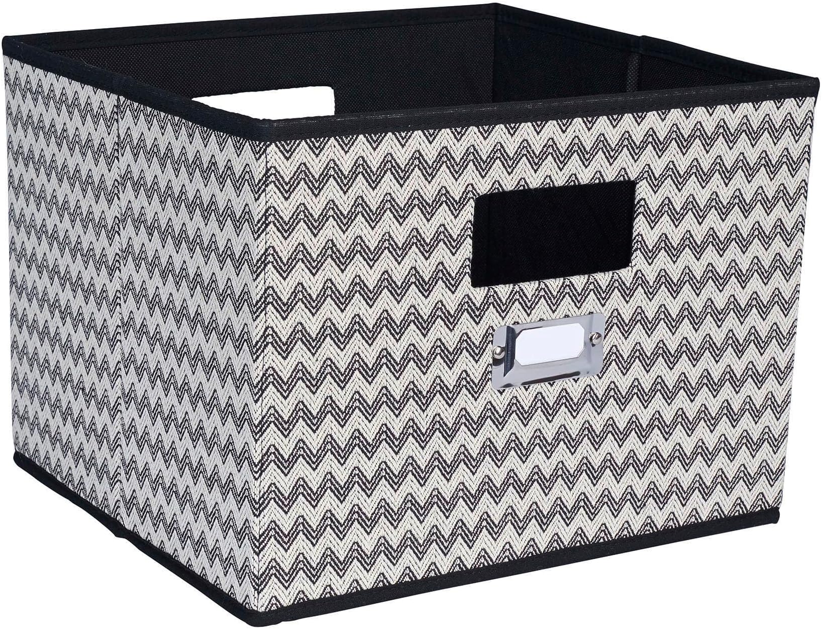 Household Essentials Deluxe Fabric Storage Bin with Handles, Reinforced Chipboard Frame, Patterned Cotton Fabric, PP Non-Woven Liner, Foldable, Fashionable and Functional, Black Chevron