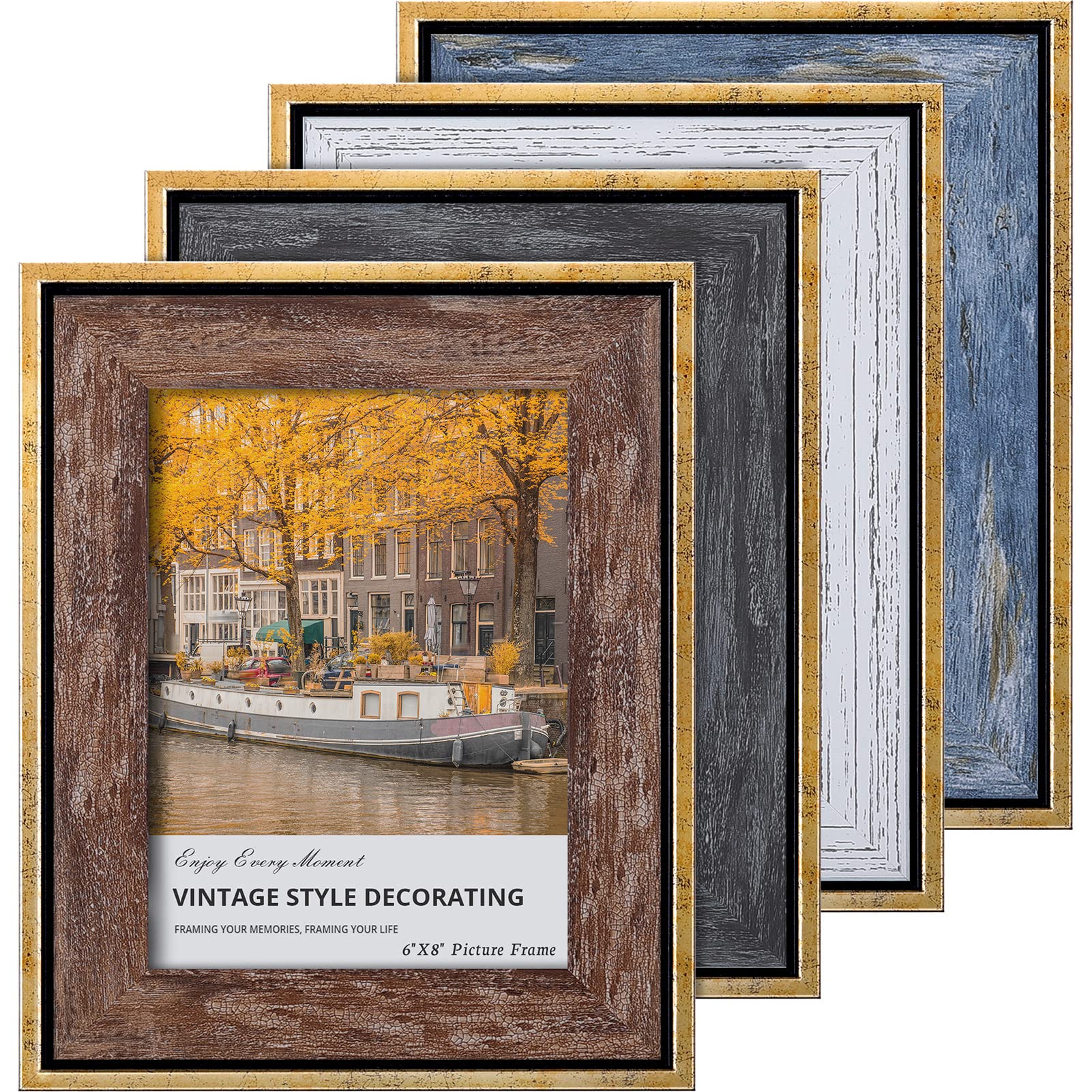 6x8 Rustic Picture Frames with High Definition Glass, Vintage Farmhouse Photo Frames for Wall or Tab
