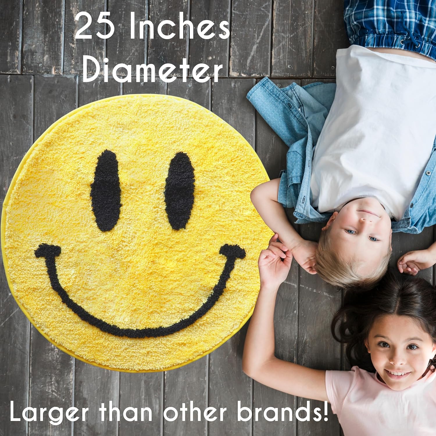 Evovee Yellow Bath Mat Rug Funny Happy Cute Bathroom Decor Shower Rugs Retro Funky Bedroom Aesthetic Fun Round Preppy Cool Apartment College Washable Novelty Bathmat