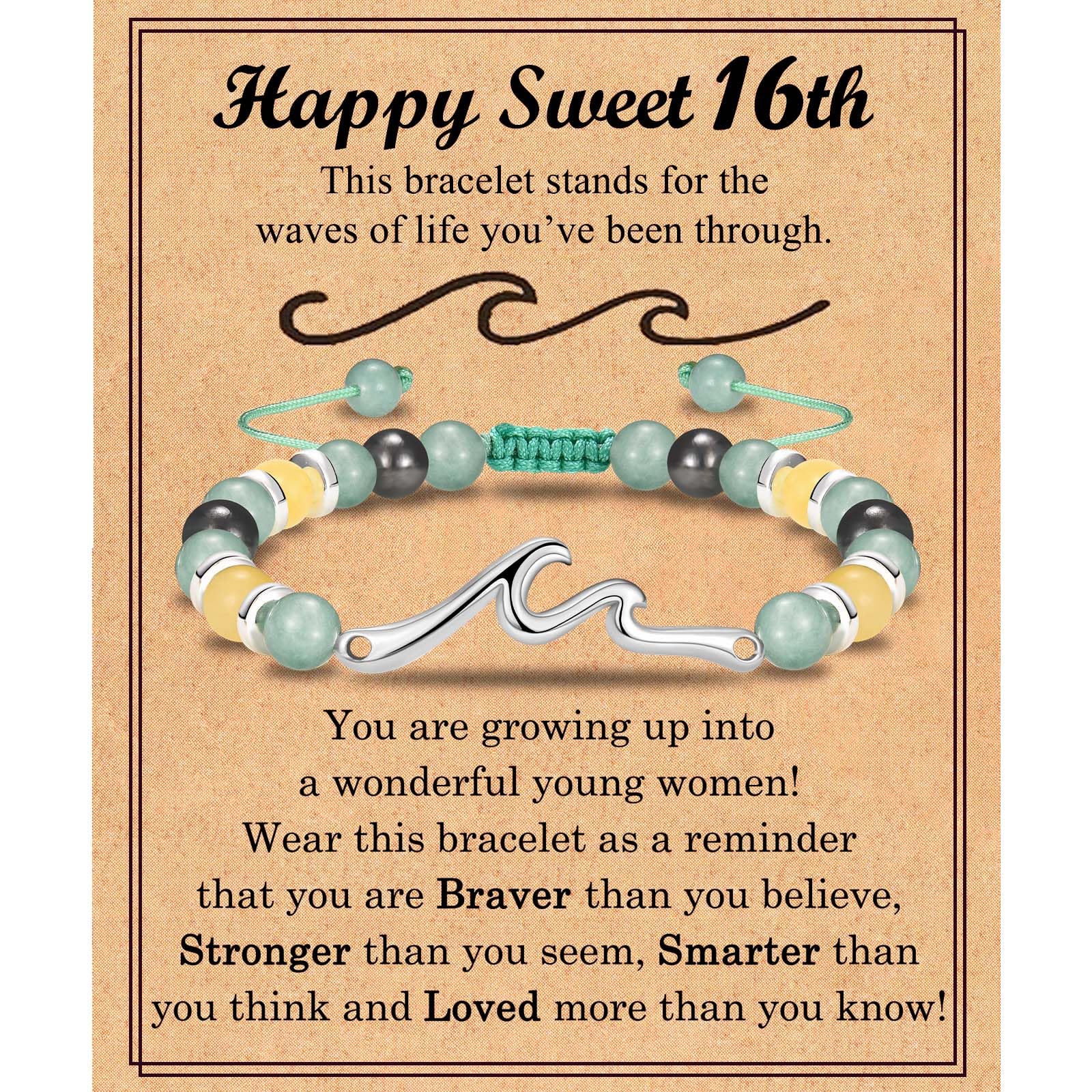 16th Birthday Gifts for Girls, Sweet 16 Year Old Girls Birthday Gift Ideas, Wave Birthday Bracelet Gifts for 16 Year Old Girl, Happy 16th Birthday Card for Teen Teenage Girls
