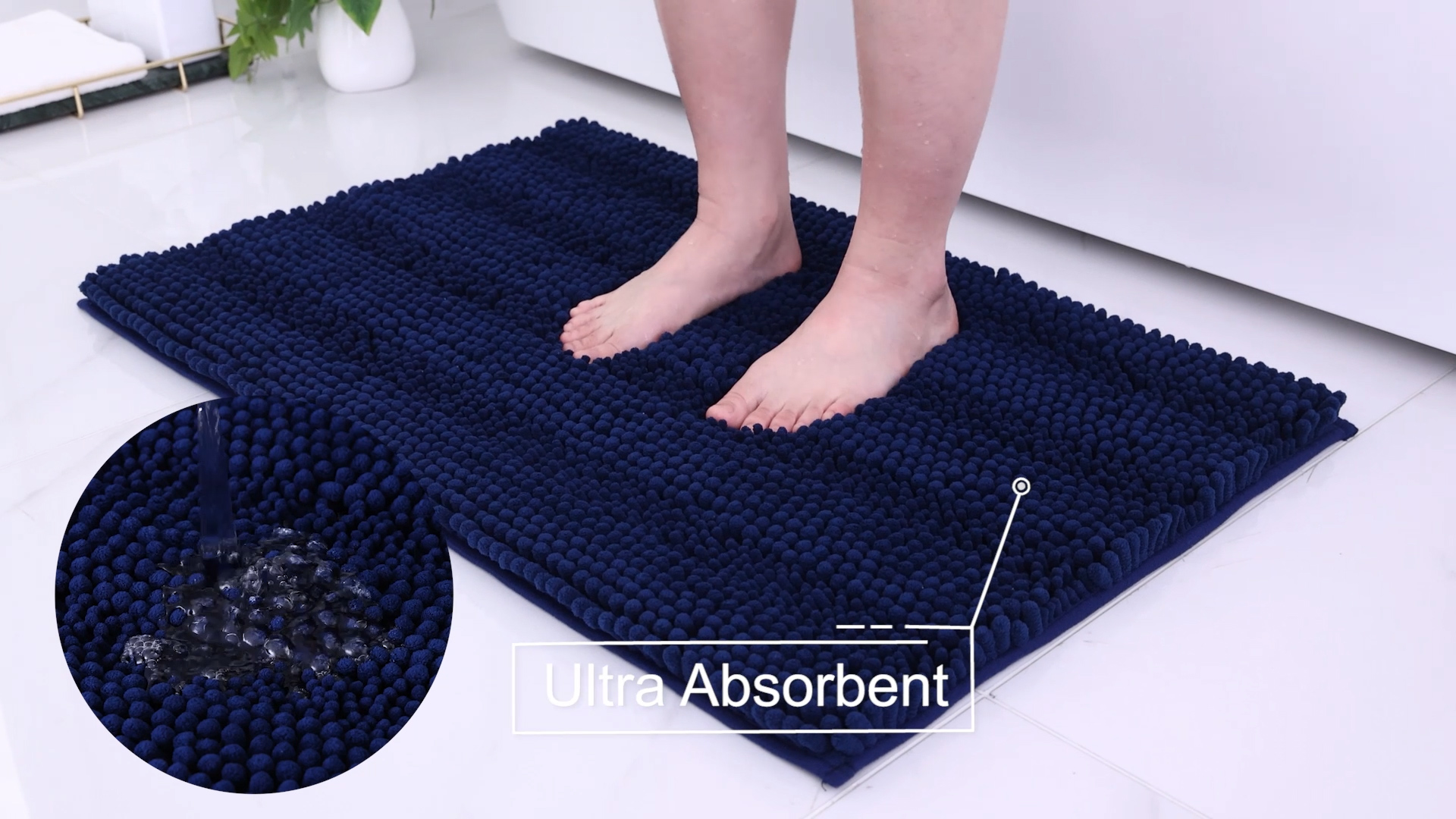 Grandaily - Alfombras De Baño De Felpilla A Rayas, Extragruesas Y Absorbentes, Antideslizantes, Con Fibras Largas, Lavables A Máquina, Para Baño, 59 X 24 Pulgadas, Color Blanco