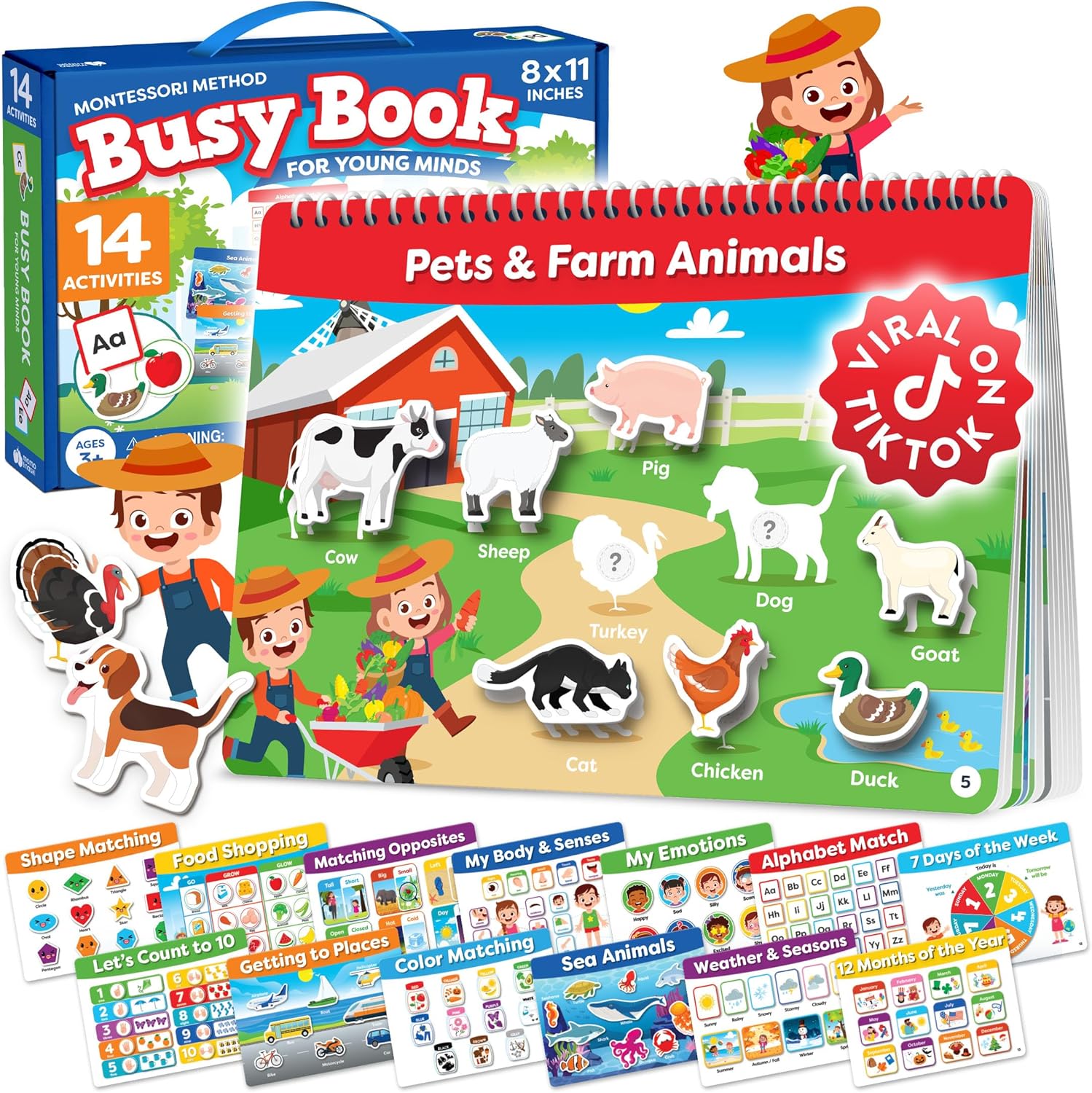 Montessori Preschool Busy Book for Toddlers Ages 3 and Up – Preassembled – Preschool Learning Activities Montessori Educational Toys – Gifts for 3 Year Old Boys, Toddler Learning Toys Activities