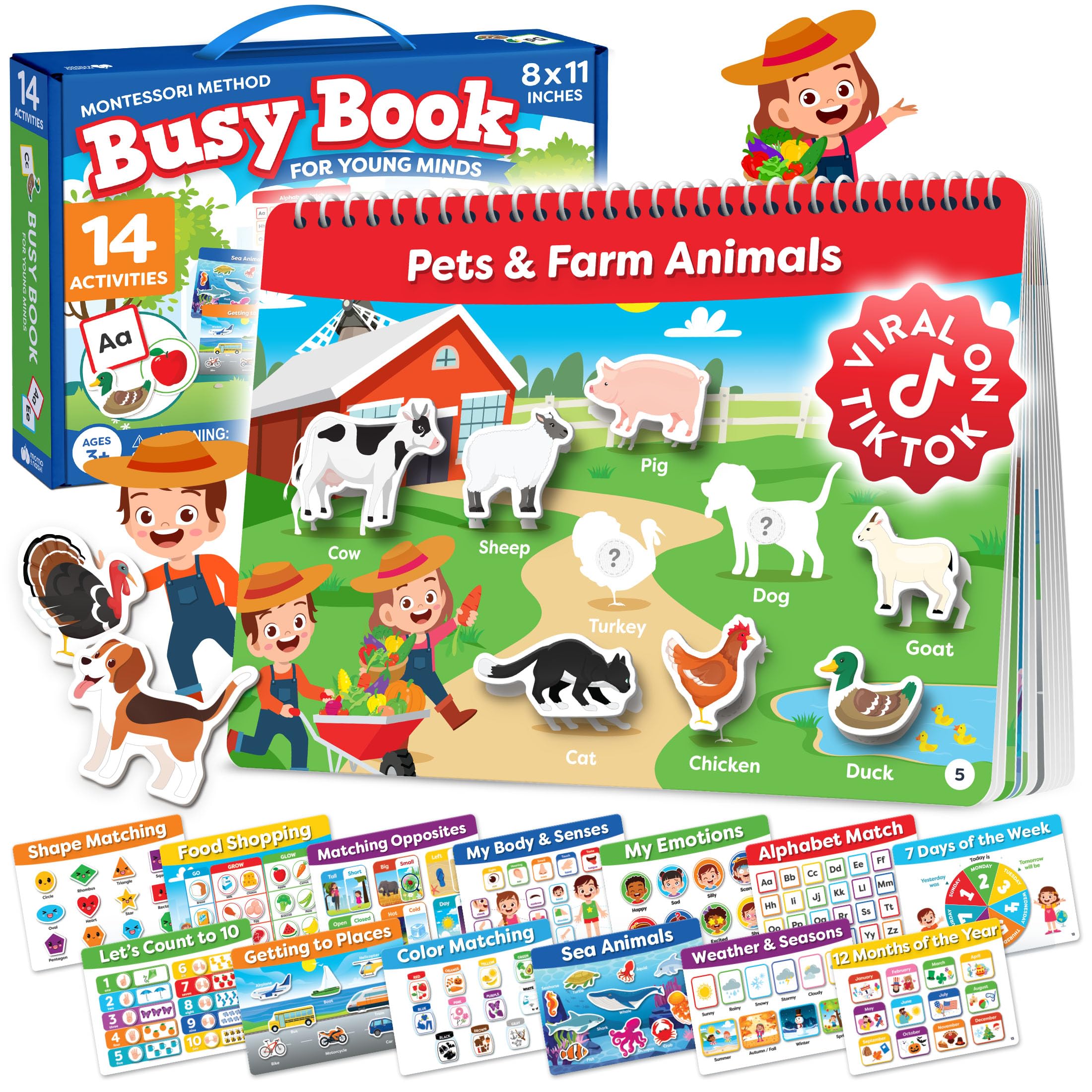 Montessori Preschool Busy Book for Toddlers Ages 3 and Up - Preassembled - Preschool Learning Activities Montessori Educational Toys - Gifts for 3 Year Old Boys, Toddler Learning Toys Activities
