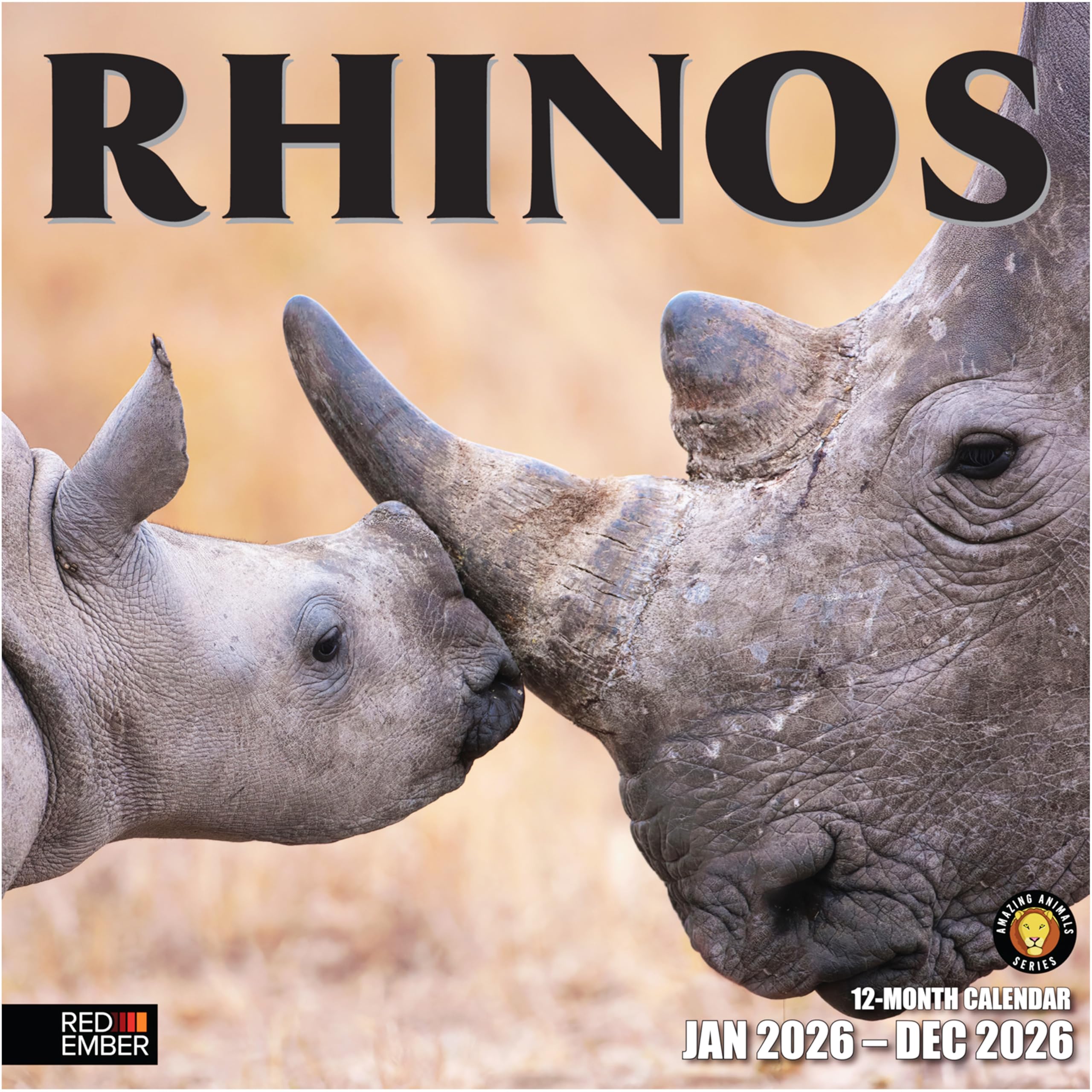 RED EMBER Rhinos 2026 Wall Calendar 12 Month | 12" x 24" Open | Thick & Sturdy Paper | Giftable | Calendar 2026