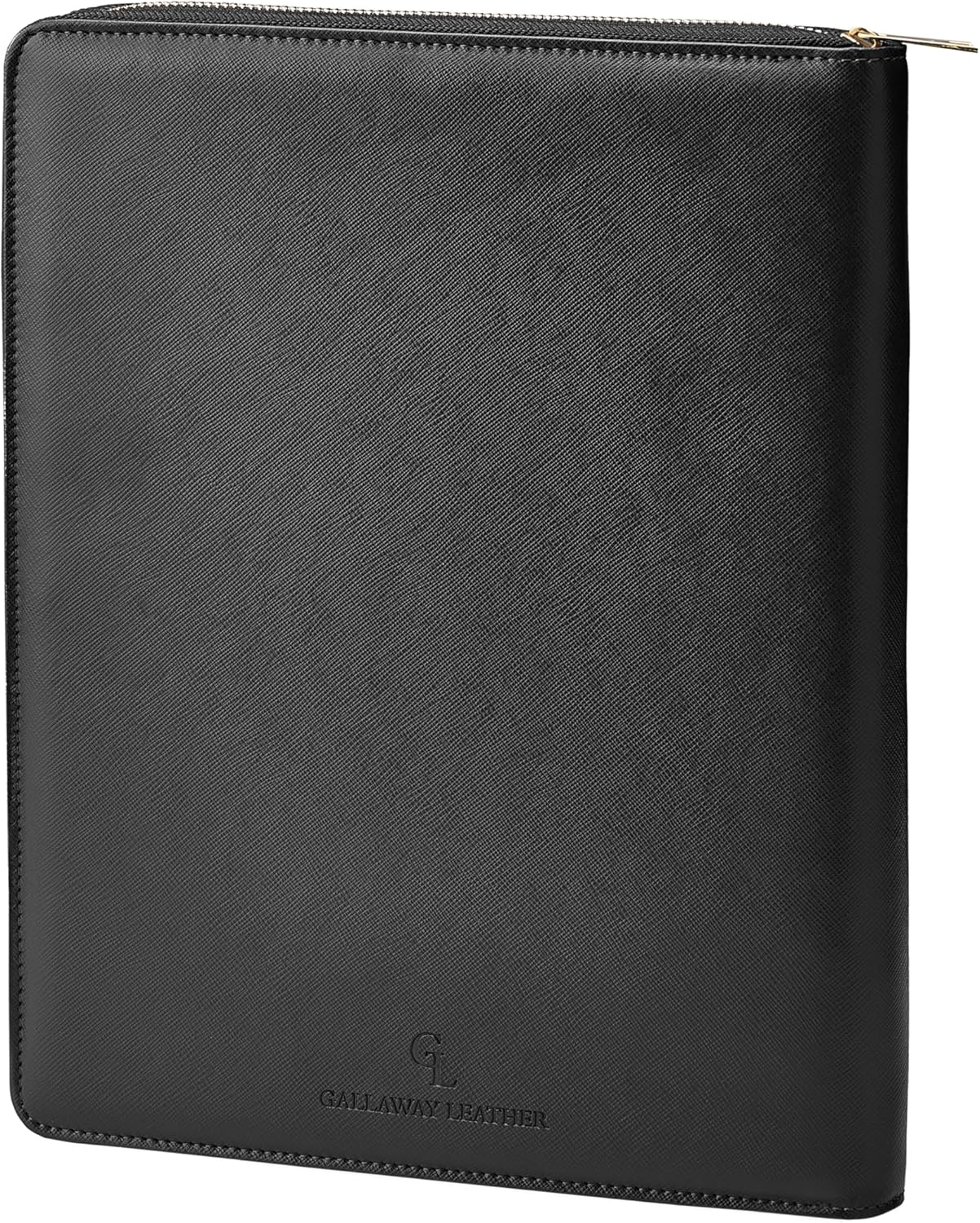 Gallaway Leather Genuine Leather Zippered Portfolio Organizer, Executive Business Binder Padfolio for Men and Women, Holder for Notebook Planner,Resume,Documents,Cards and iPad (Black)