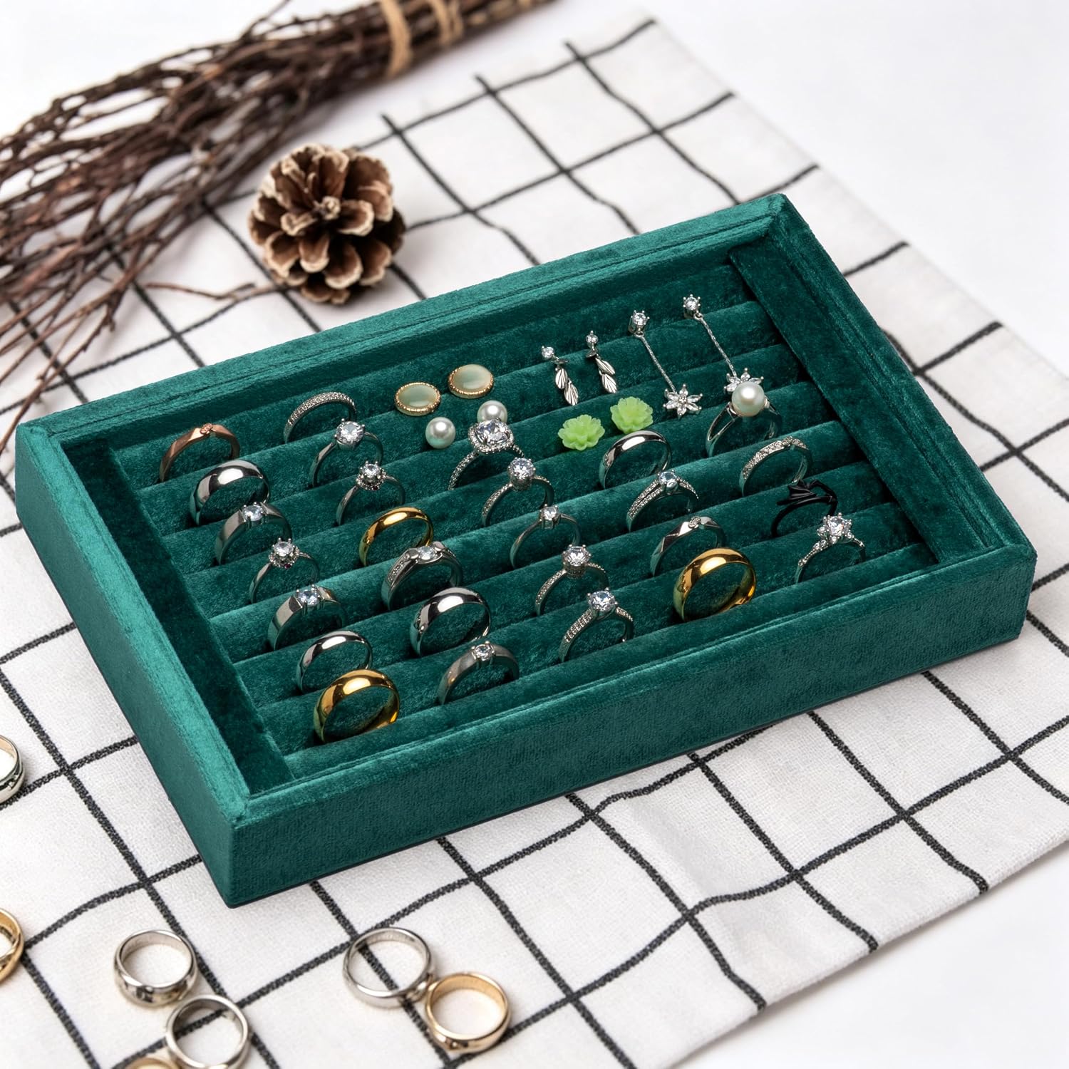 Velvet Ring Storage Tray Earrings Organizer Jewelry Display