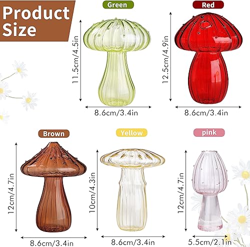 Miniatura 2 de 5 jarrones de vidrio con forma de hongo, macetas hidropónicas transparentes, plantas de flores para centro de mesa decorativo, decoración de mesa,