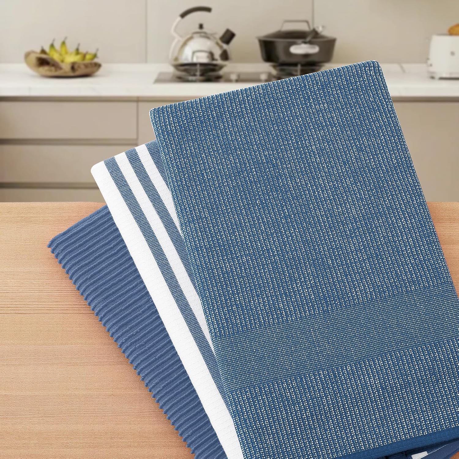 Homaxy Premium Kitchen Towels(18”x 28”, 6 Pack), Large Cotton 380 GSM Kitchen Hand Towels, Soft and Absorbent Terry Dish Towels, Multipurpose Tea Towel Set with Hanging Loop, Navy Blue - Image 7