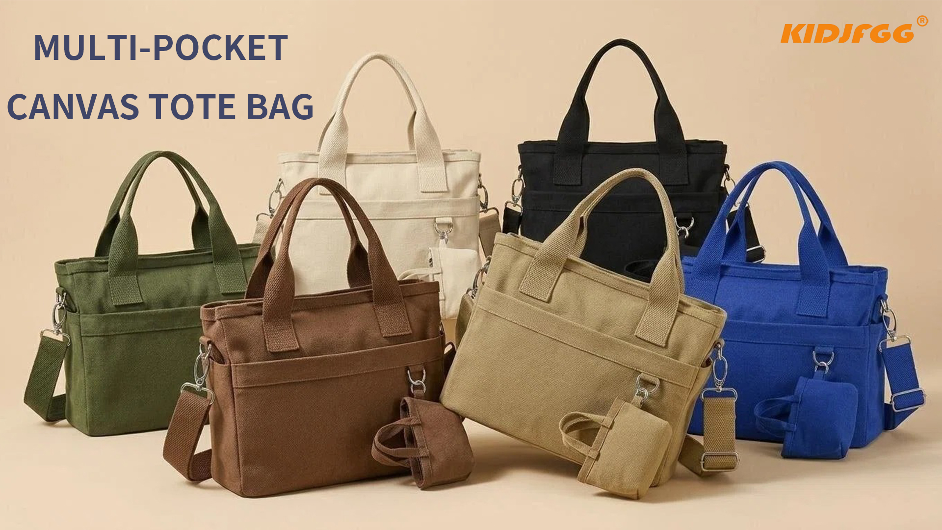Small Canvas Tote Bag with Multi Pockets, Crossbody Shoulder Bag miniatura 7
