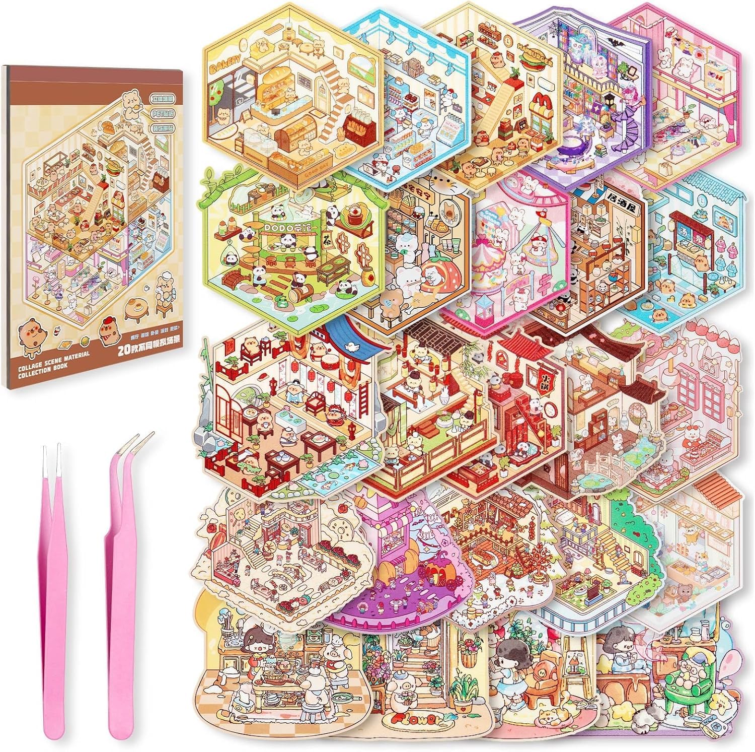 24 Sets DIY 3D House Stickers Scene Collection Book for Adults