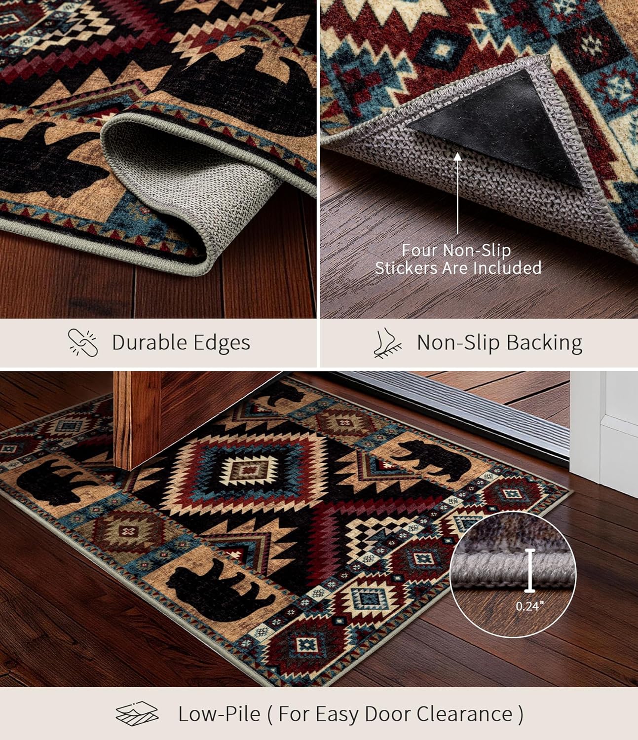 YIHOUSE Western Entryway Rug, 2x3 Rustic Washable Rug, Non-Slip Indoor Door Mat Ultra-Thin for Kitchen, Mudroom, Laundry Room, Bedroom Entry